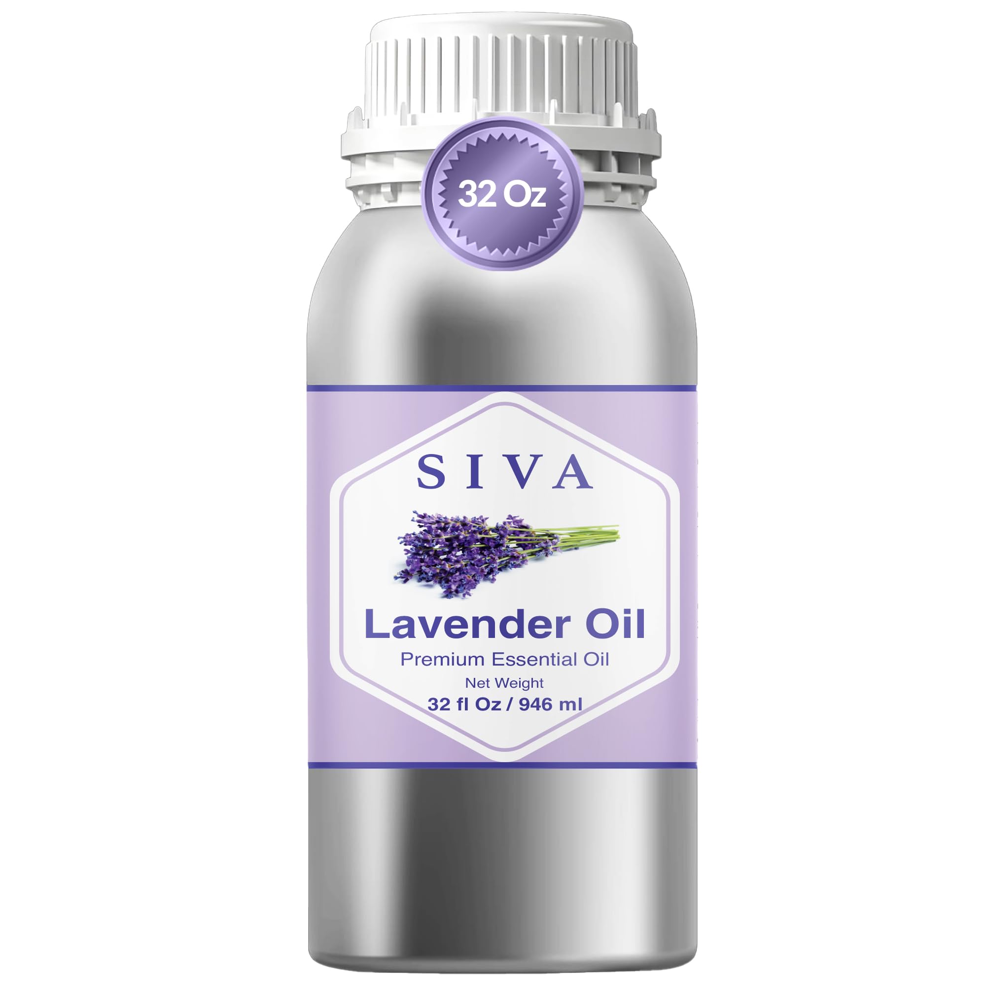 Siva Lavender Essential Oil – 32 Fl Oz – 100% Natural Lavender Oil - for Diffuser, Hair Care, Face, Skin Care, Aromatherapy, Scalp and Body Massage, Soap and Candle Making