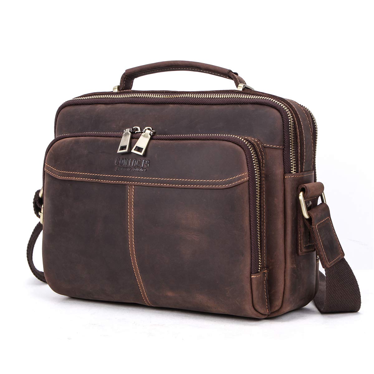 Contacts Borsa in pelle da uomo,Tracolla Uomo Borselli,borsa a tracolla da viaggio retrò, borsa a tracolla multifunzione casual Ipad Borsa a Spalla da Lavoro Crossbody Bag per Ufficio Scuola