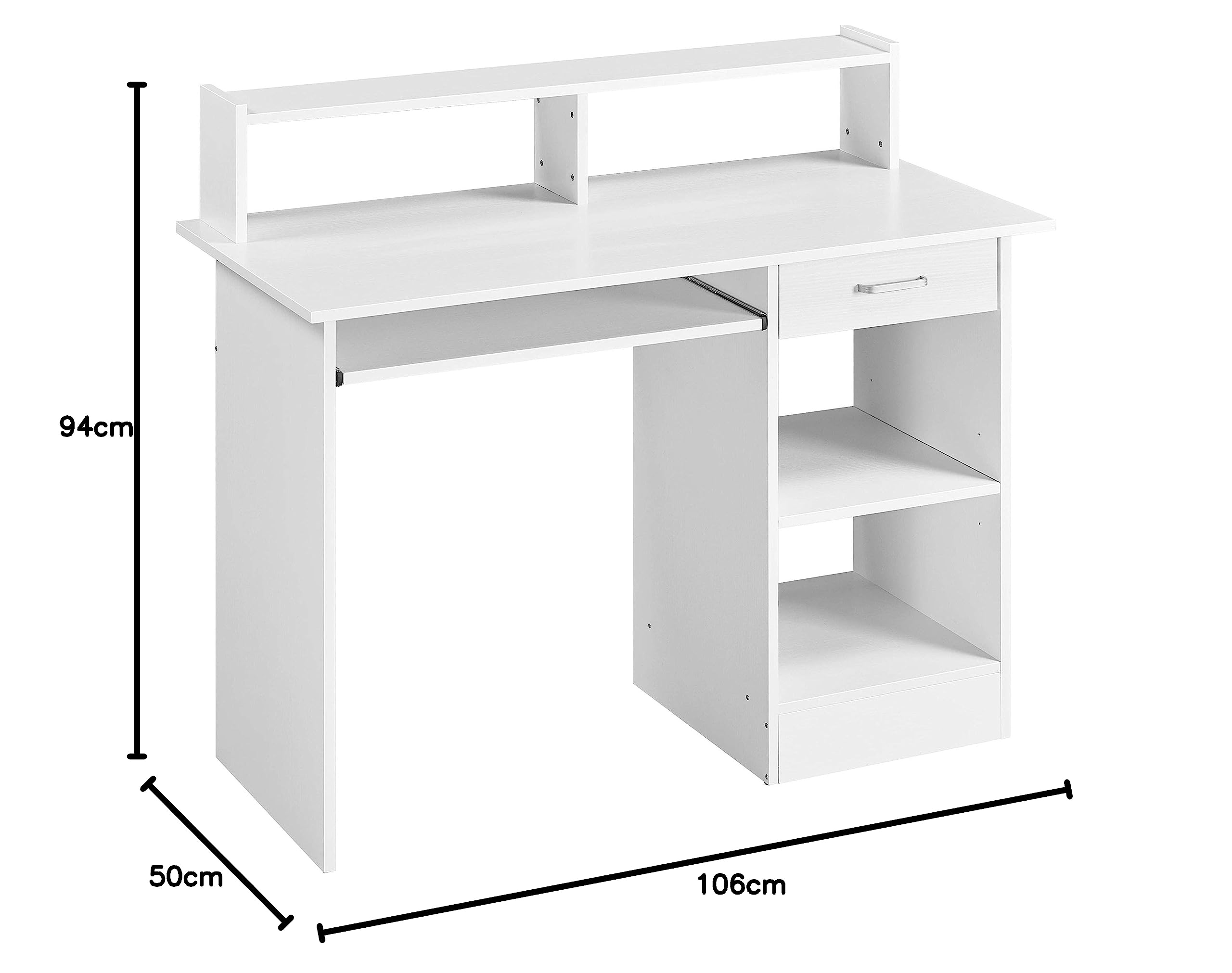 Yaheetech Mesa Ordenador con Cajón Escritorio Oficina con Estantería Blanco | Mesa de Ordenador Reversible con Estante, Escritorio PC para Trabajo para Estudio Oficina Escritorio Gaming 106x50x94cm