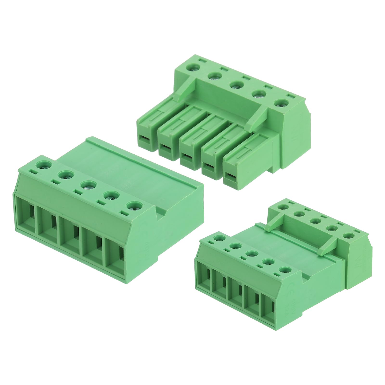 sourcing map 5 Pin PCB Mount Screw Terminal Block Connector Male Female 7.62mm 0.3 Inch Pitch, Green