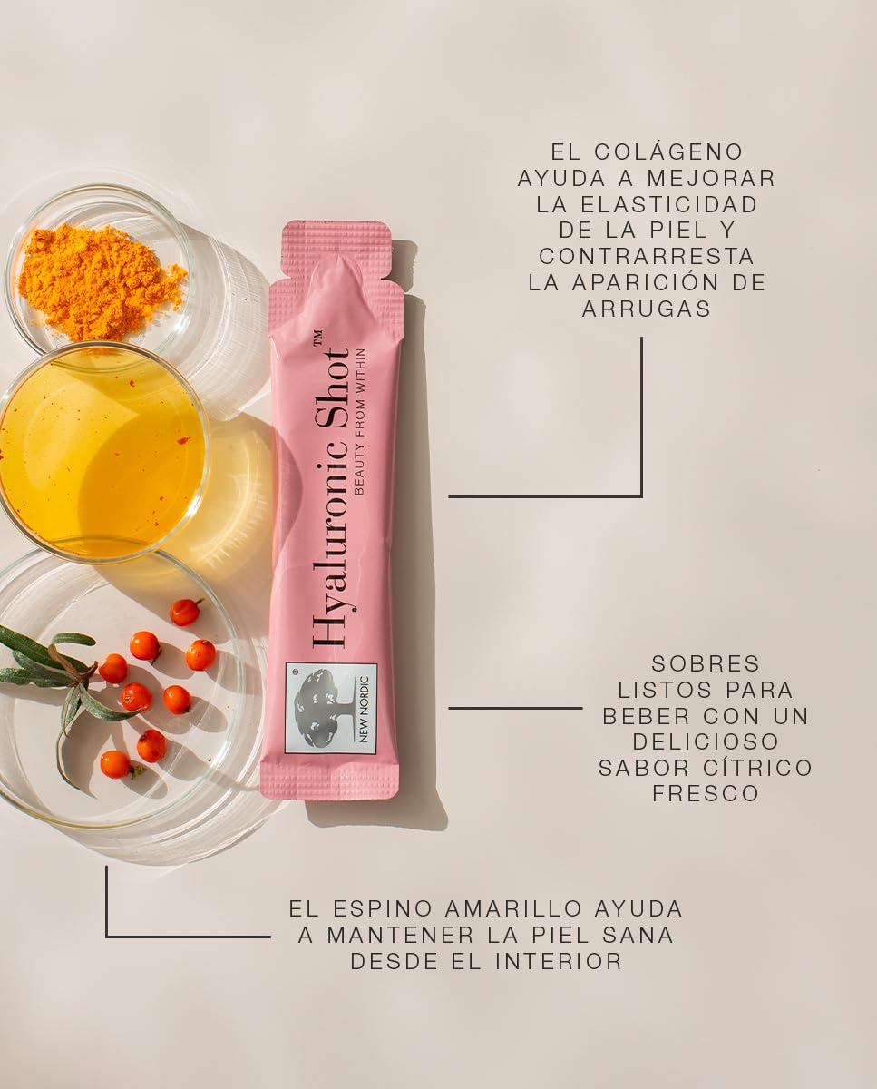 New Nordic | Hyaluron Shot | Complemento Alimenticio Líquido | Ácido Hialurónico | Espino Marino | Vitamina C | 30 Botecitos Unidosis | Para el Cuidado de la Piel