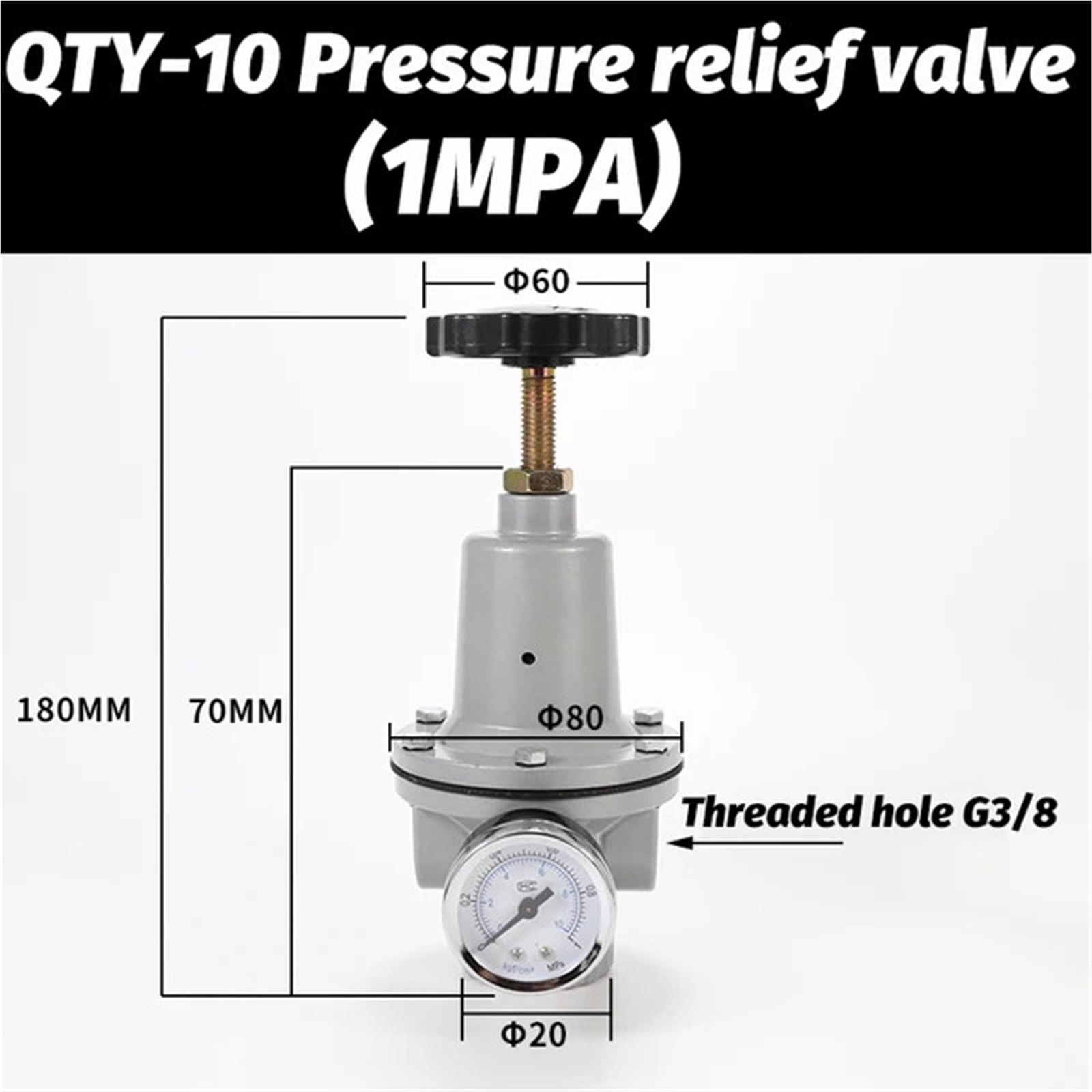 Regolatore pneumatico ad alta pressione da 0 a 40 bar con porta per manometro da 1/4, 3/8, 1/2 e 2 pollici BSPT da 1/2", quantità: 15/10, 08, 25(QTY-10)