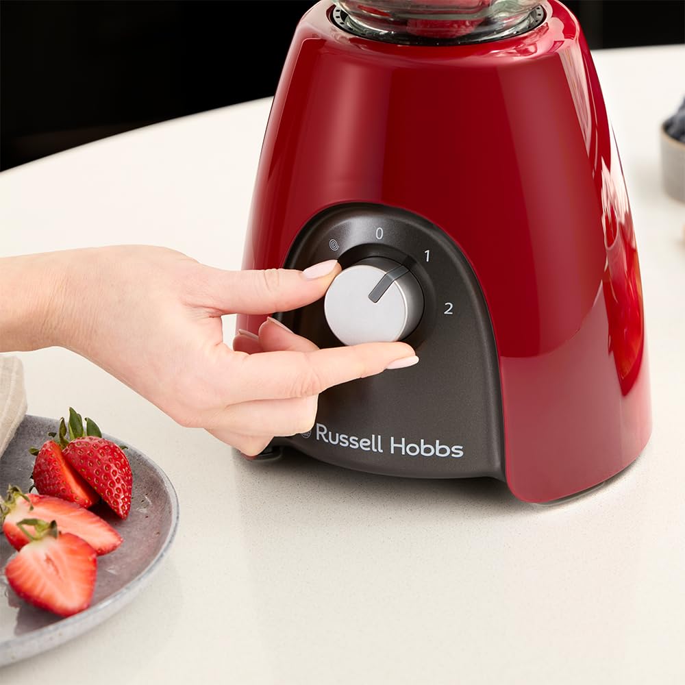 Russell Hobbs Batidora de Vaso para batidos, zumos y papillas, vaso de cristal de 1,5 l, 2 velocidades con función Pulse, cuchillas de acero inoxidable, sin BPA, 850 W max, Desire 27121-56