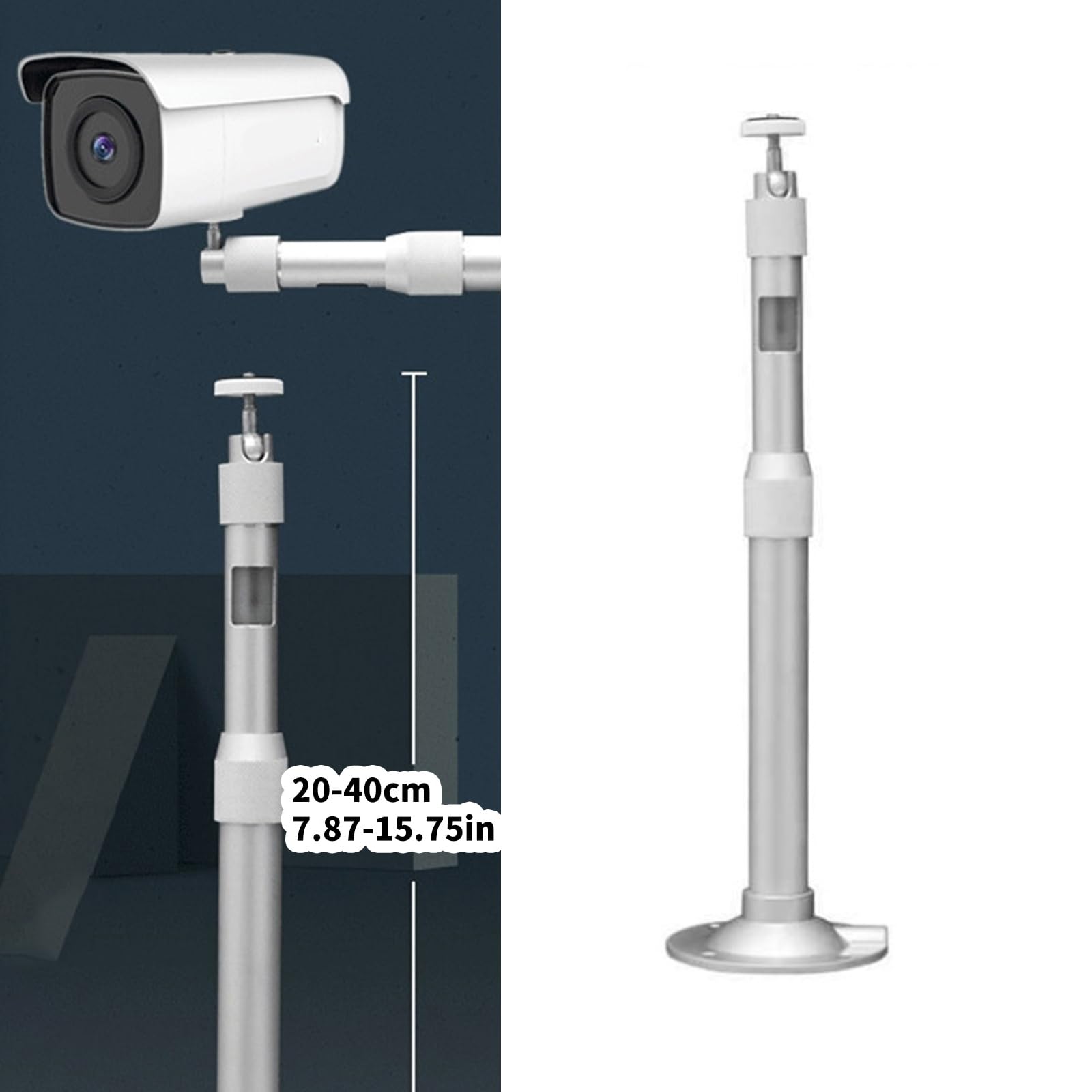 FLYXF Adjustable Metal Security Camera Mount Extends 20cm to 40cm for Indoor and Outdoor Use Hiddened Wiring
