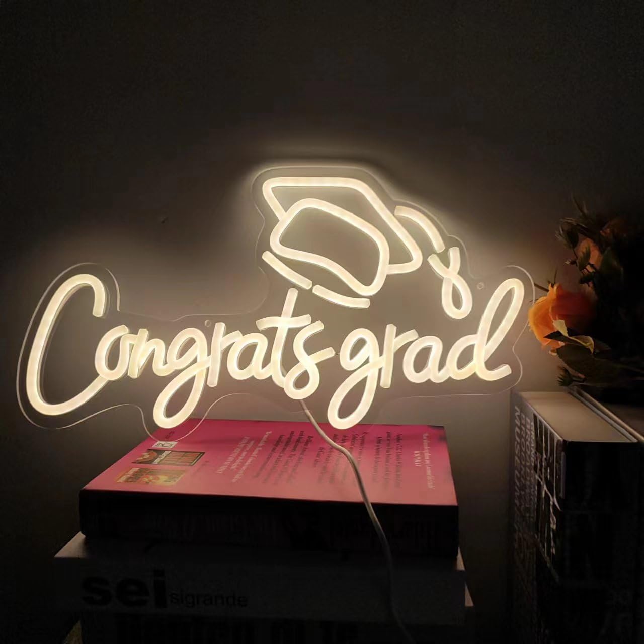 LED Acrylic Congrats Grad Neon Sign Dimmable Congrats Grad Banner Graduation Decorations Class of 2026 for Party Room Dorm Backdrop Celebration Gifts(Warm White) - Image 3