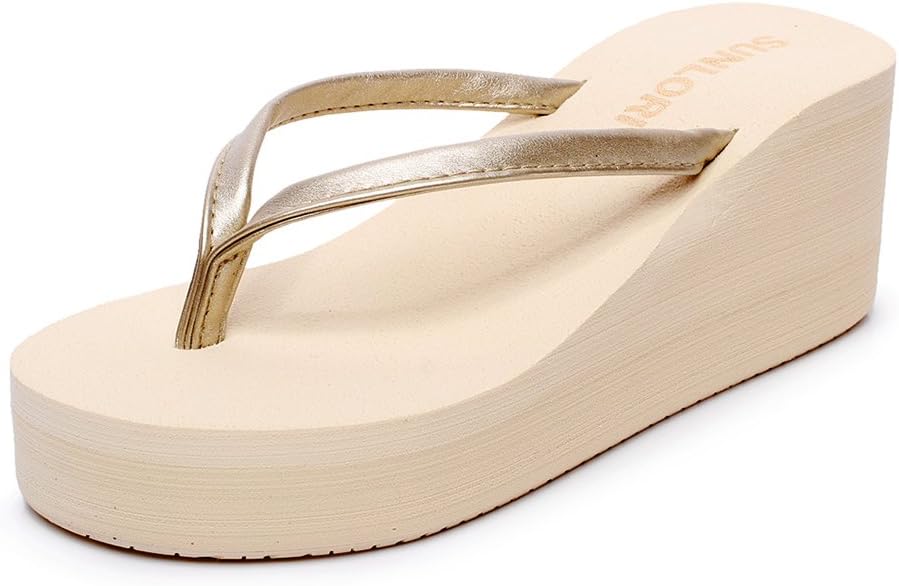 Trueyou Women's High Heeled flip Flops Beige 6 B(M) US