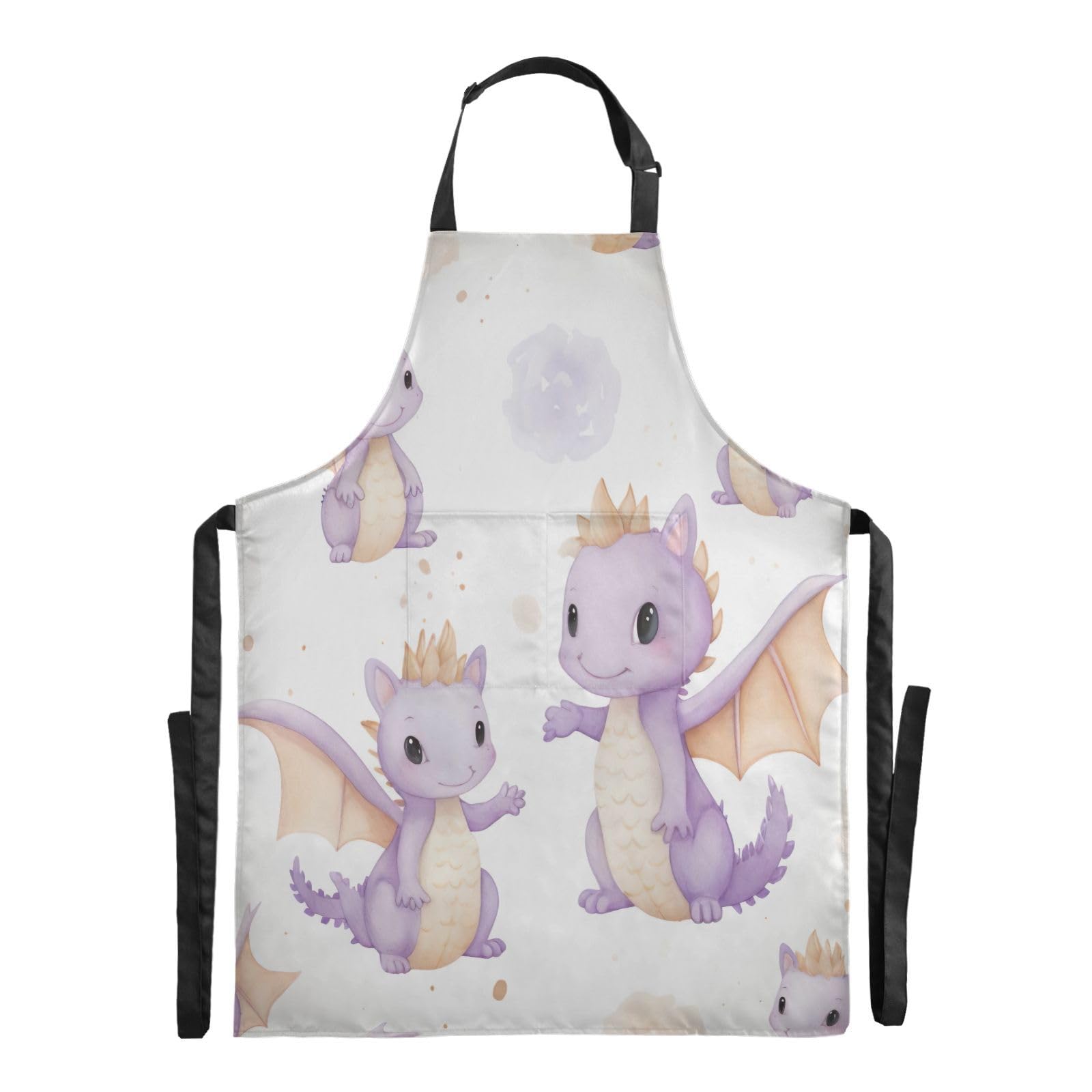 Kigai Cute Dragon Waterproof Apron with 2 Pockets BBQ Kitchen Work Aprons with an Adjustable Neck for Women Men Chef Cooking Baking Painting Gardening