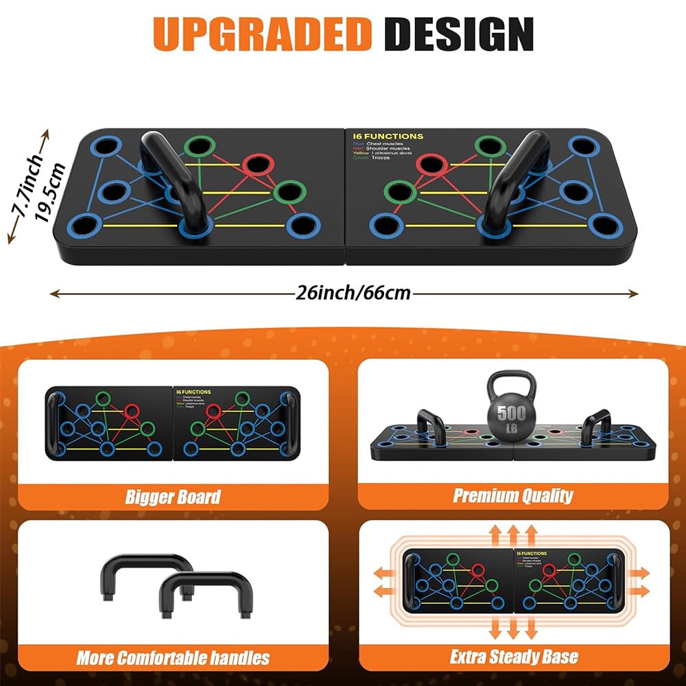 Push Up Board - Pushup Bars Handles Portable Foldable Workout Exercise Fitness Chest Muscle Exercise Professional Equipment Burn Fat Strength Training Arm Men & Women