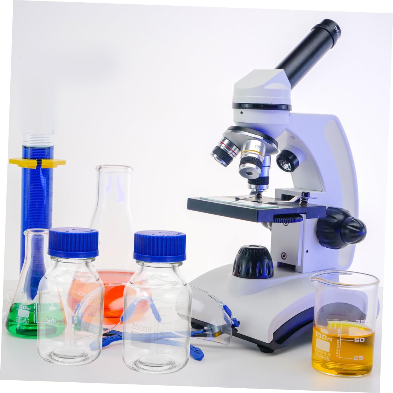 DECHOUS Bottiglie di Reagente 4 Pezzi in Vetro da 250ml Resistenti All'usura con Buona Tenuta con Tappo a Vite Blu per Laboratorio e Industria Chimica