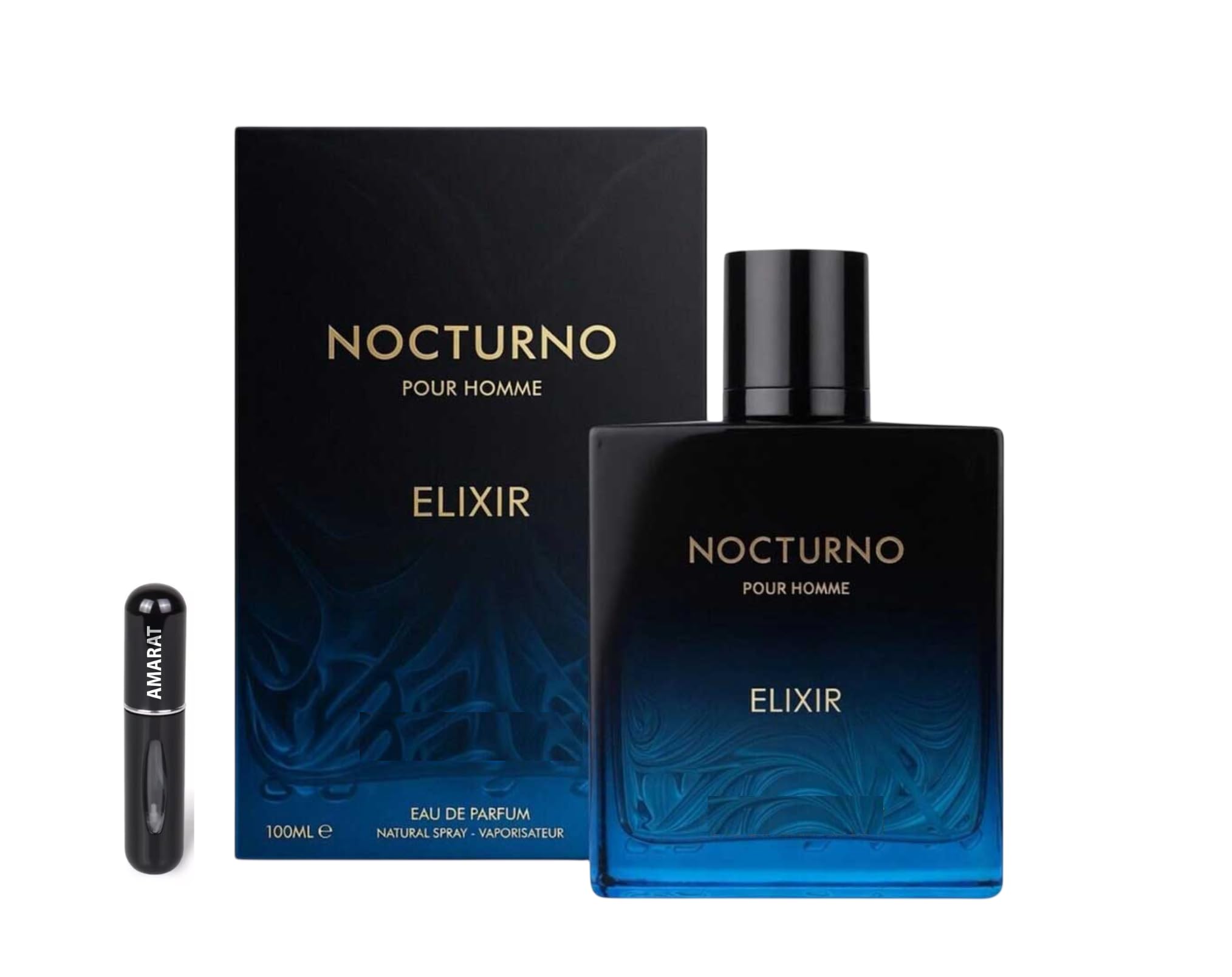 Perfume Nocturno Elixir Eau de Parfum 100ml, Perfume Árabe para Hombre de Larga Duración, Incluye Atomizador, Fragancia Oriental Amaderada con Notas de Menta, Lavanda, Piña y Sándalo (Nocturno Elixir)