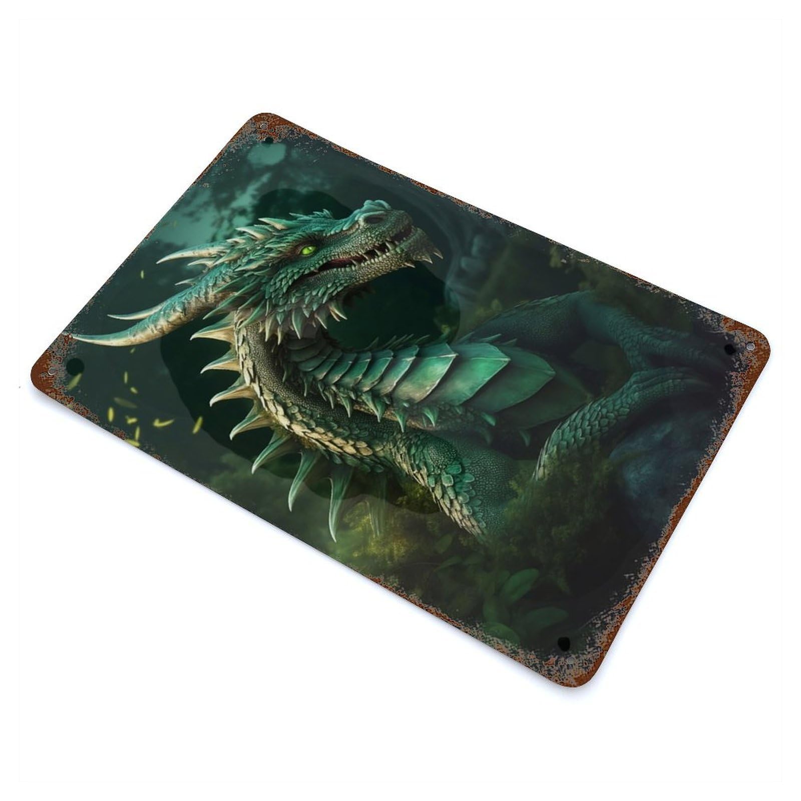Green Emerald Dragon Decorative Tin Sign 11.8"x7.9", Retro Wall Decor for Living Room, Hallway And Home Decor