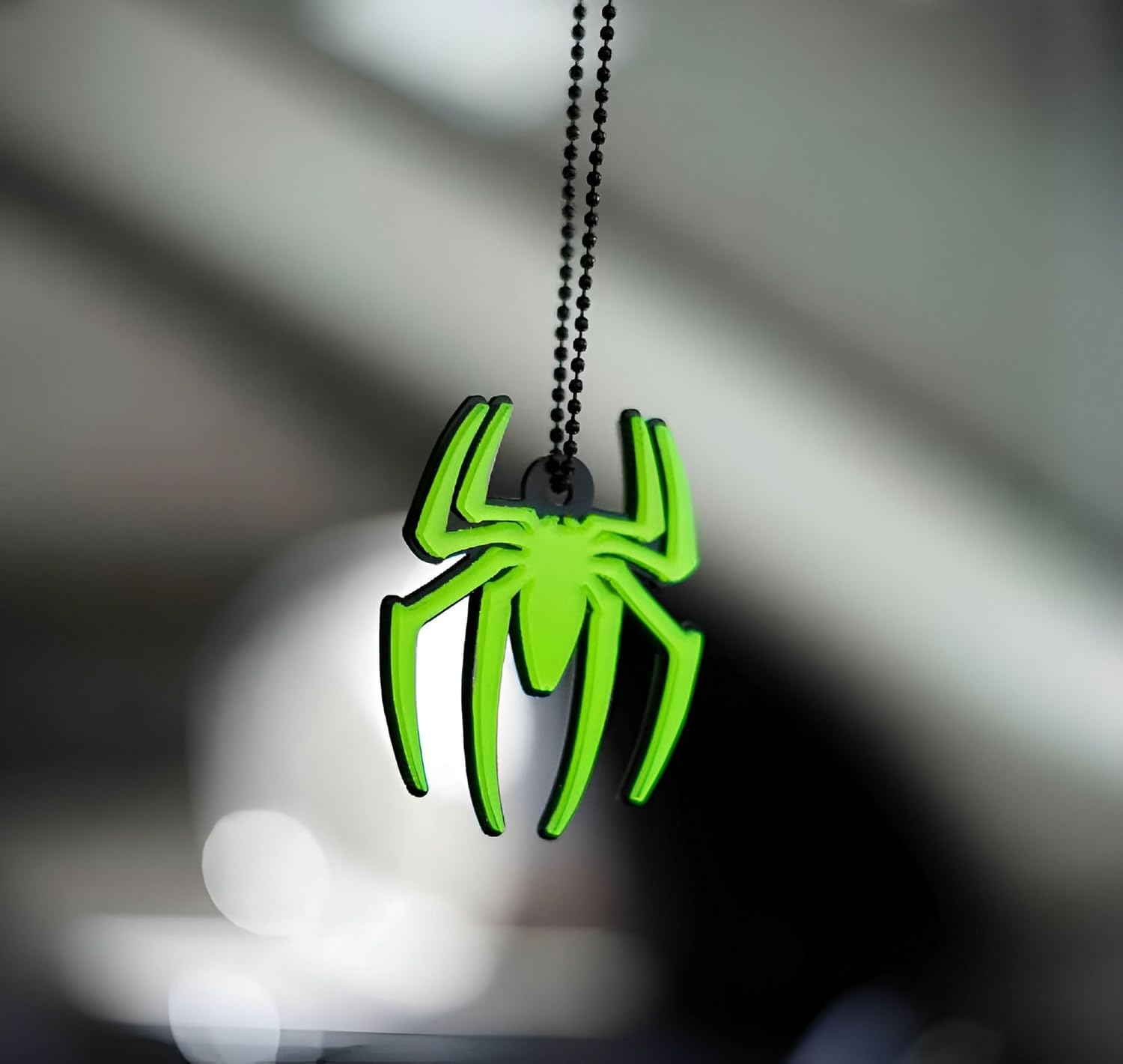 Premium Spider Logo 3D Green Fluorescent Triple Layer car Mirror Hanging with Adjustable Metal Ball Chain-image-22