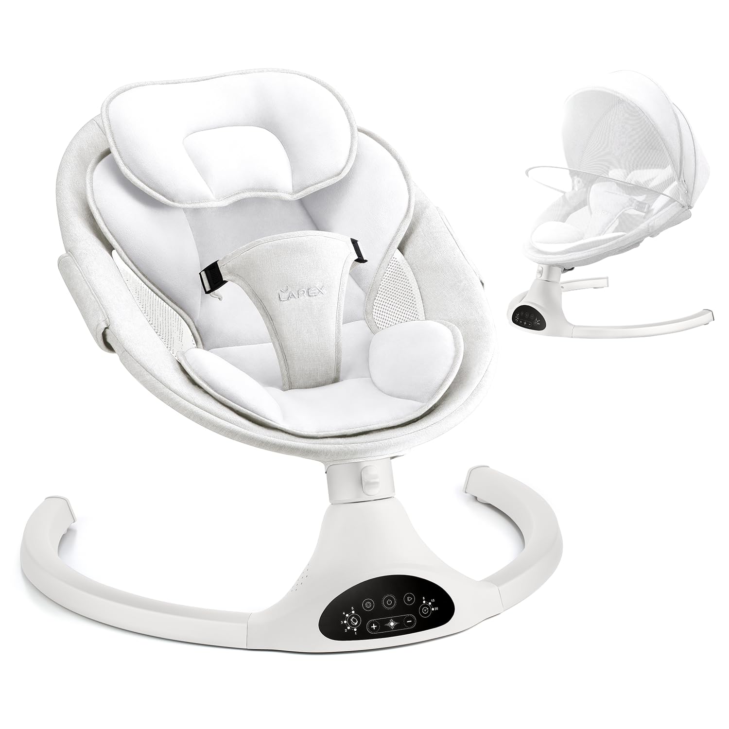 LAREX Baby Swing Infant Swing Electric Toddler Baby Rocker Portable for Newborn Boy Girl, 5 Sway Speeds with Remote Control, 10 Preset Melodies and Bluetooth, 0-6 Months Max 20 Lbs (White)
