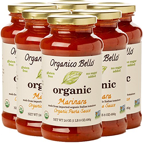 Organico Bello - Organic Gourmet Pasta Sauce - Marinara - 24oz (Pack of 6) - Non GMO, Whole 30 Approved, Gluten Free