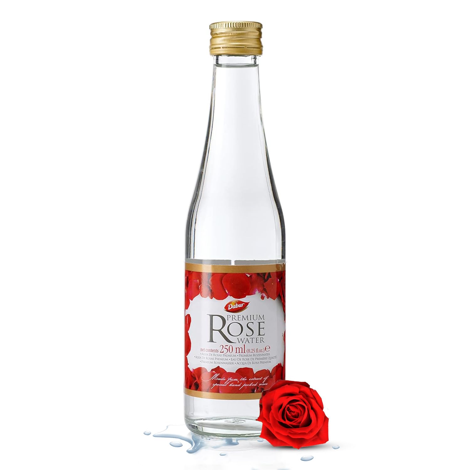Dabur Premium Red Rose Water - 250 ml | 100% Natural Face Toner | Extract of Special Hand Picked Roses | Nourishing & Hydrating Components | For Face, Skin & Hair