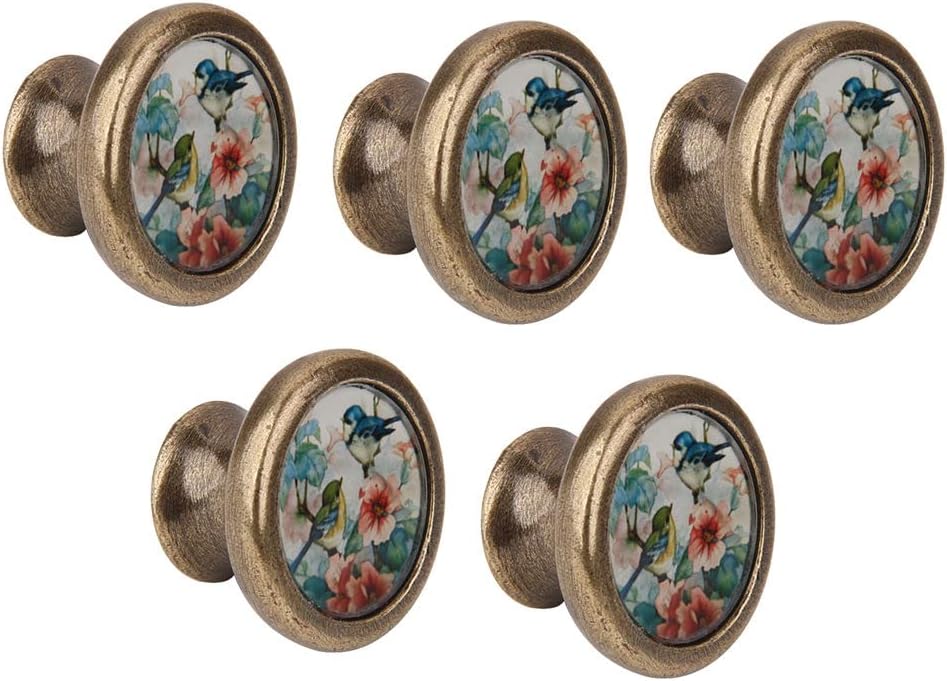 5Packs Bird Flower Pattern Door Knobs Kitchen Cupboard Knobs Drawer Pulls Cabinet Knobs Decorative Handicraft Knobs and Pulls