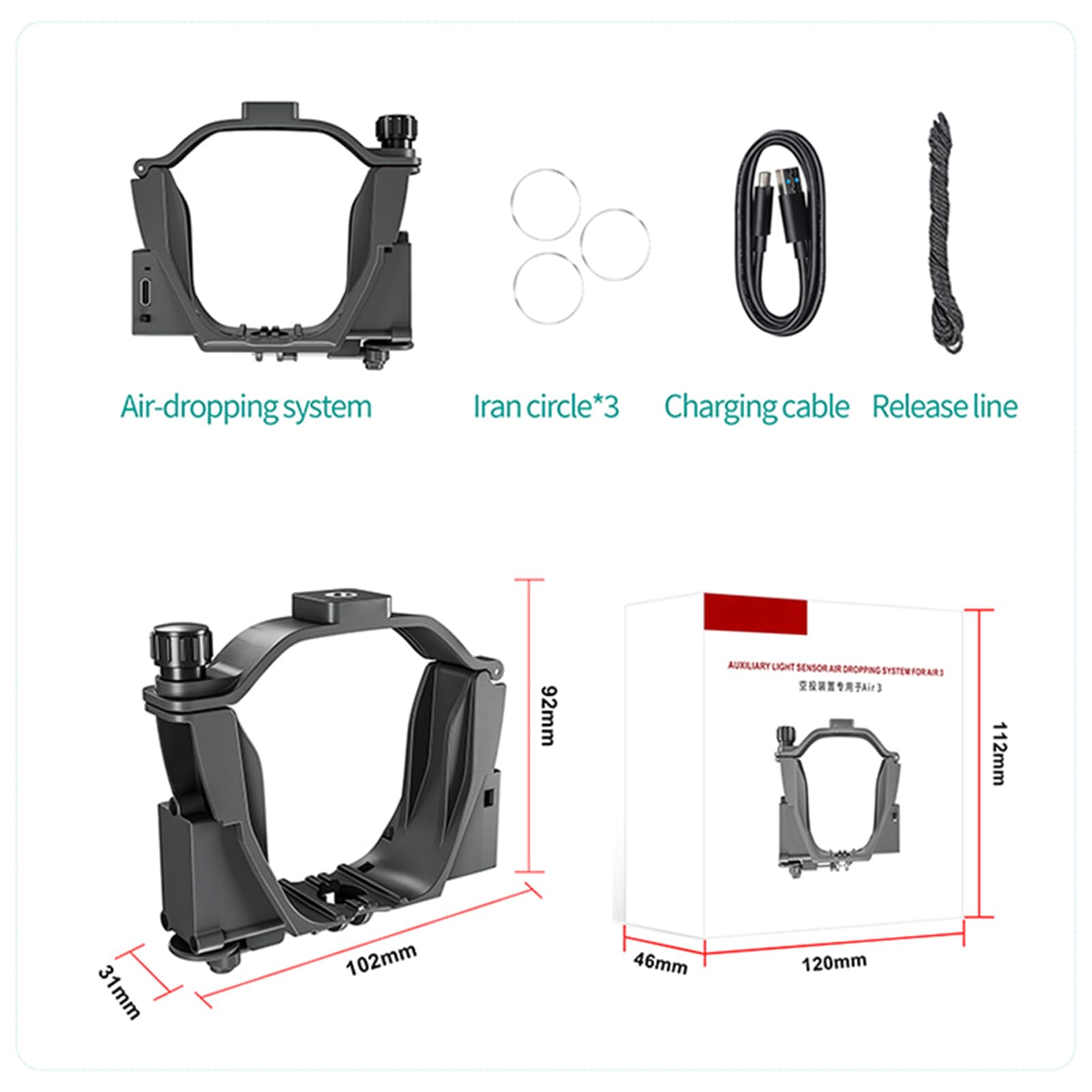 Système de largage de drone LICHIFIT avec interface à trou de vis 1/4 pour DJI Air 3 - Dispositif de transport, de livraison et de largage de charge sensible à la lumière