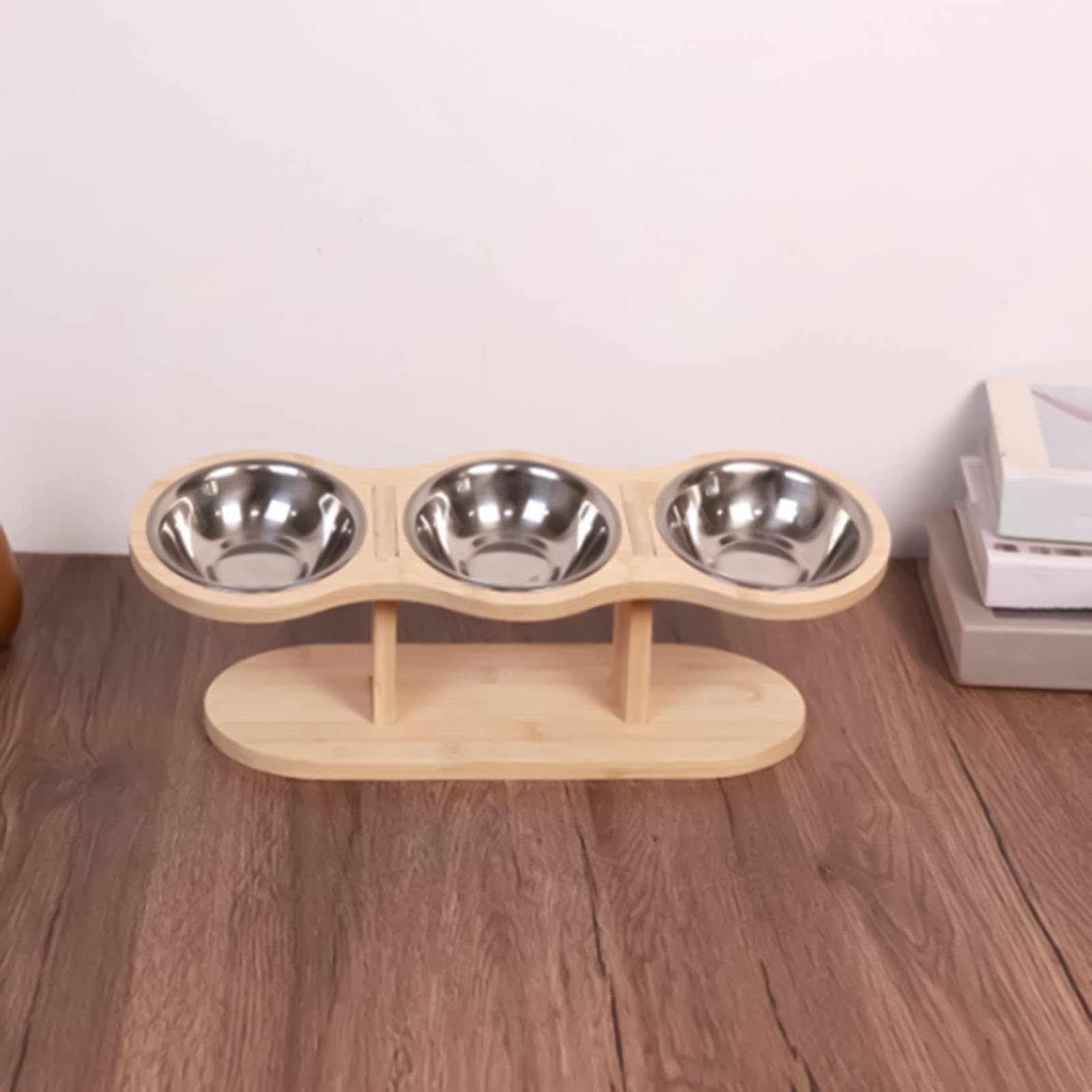 Comederos Elevados Para Gatos Con 3 Cuencos De Acero Inoxidable Soporte de | Cuencos Elevados Para Comida Montaje Fácil, Soporte De Madera