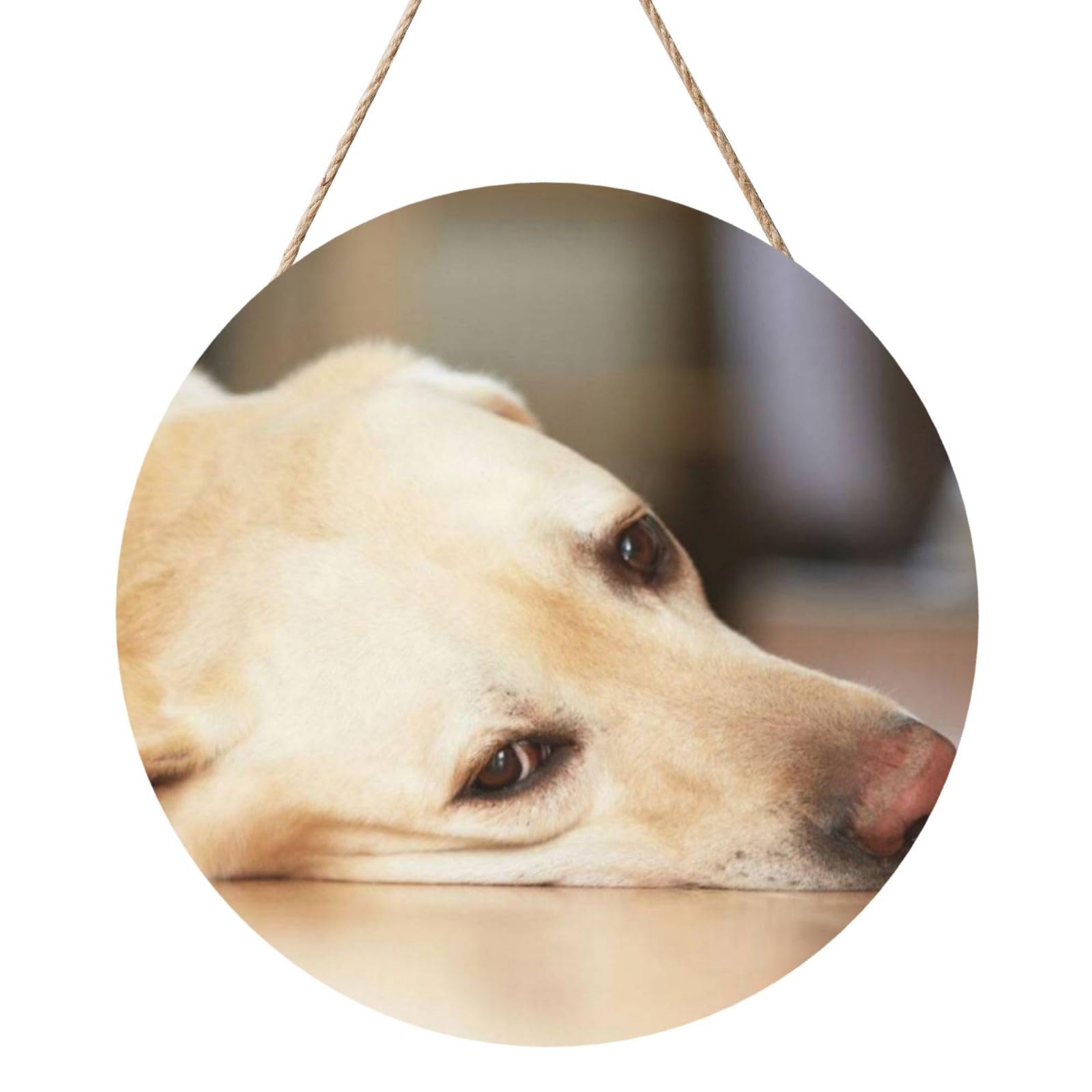 InOmak Yellow Labrador Retriever Print, Round Wood Panel Painting 12 in, Wall Hanging Painting For Home