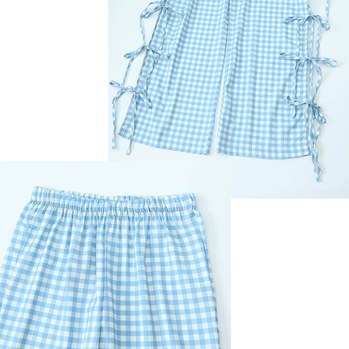 2 pantaloni da donna a quadri a quadretti Y2K con papillon, pantaloni da salotto a gamba larga con spacco laterale, palazzo sciolto a vita alta