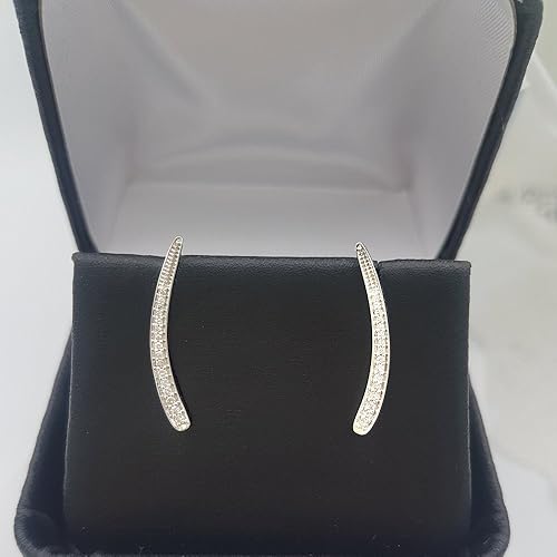 Miniatura 5 de Dazzlingrock Collection 0.15 Cttw 14K oro sólido corte redondo diamante blanco pendientes trepadores para mujer