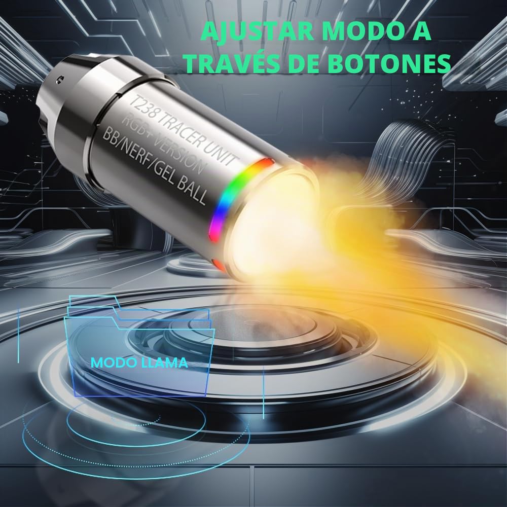 RGB+ Airsoft Tracer, Spitfire Tactical Tracer Unidad para Airsoft/NERF/Gel Blaster, Tracer y Arco Iris Modos Trazador, Modo Trazador, Modo Arco Iris y Siete Modos Monocromo disponibles (Plata)