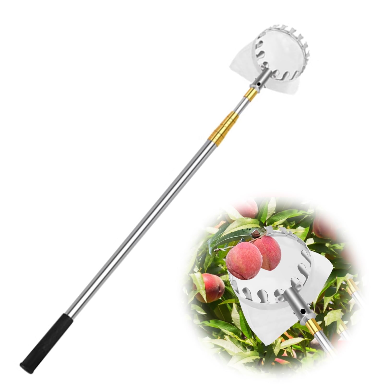 raccoglifrutta, Raccoglitore di fichi con Borsa in Tessuto, Cesto for la Raccolta Frutta for pere, Limoni, Arance, Albicocche, Lime, Acciaio Inossidabile(2.5m)