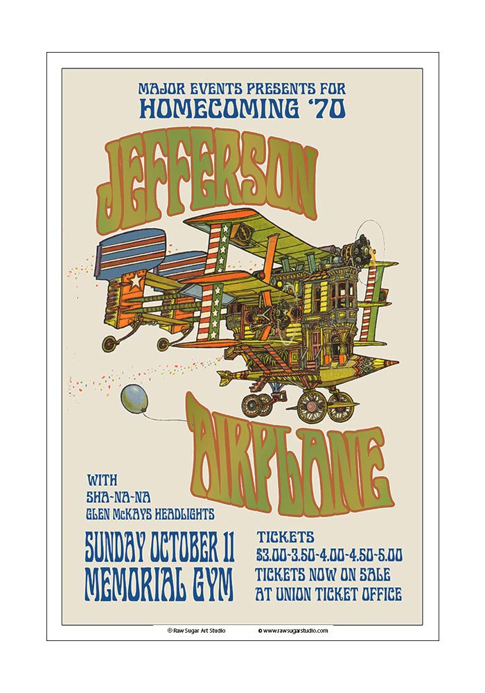 Raw Sugar Art Studio Jefferson Airplane 1970 Kent State Concert Poster