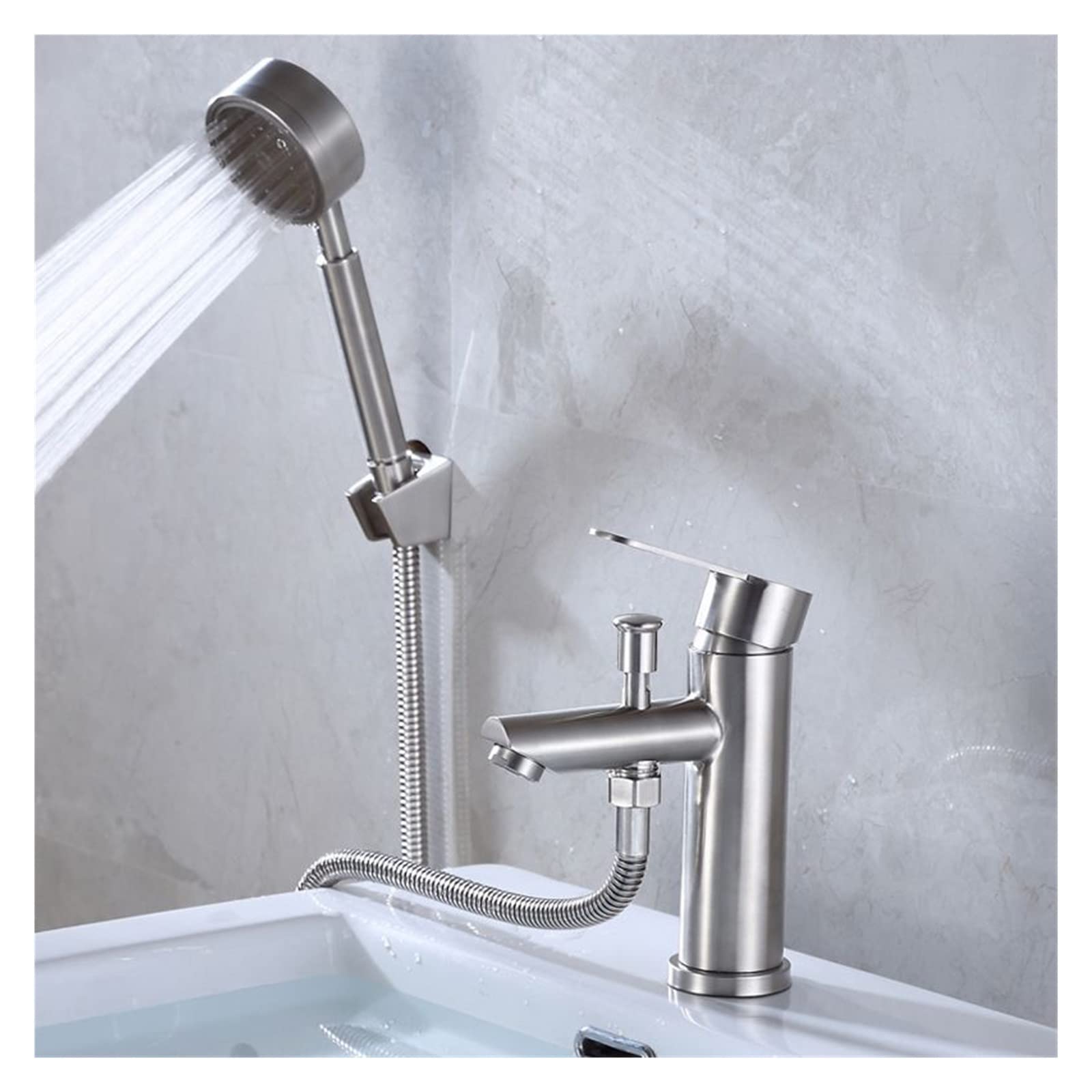 ZYCHSJXA Bathroom Basin Faucet Stainless Steel Single Handle Sink Mixer with Shower Head Cold Hot Water Tap Valve Nozzle Bathtub Tap(A)