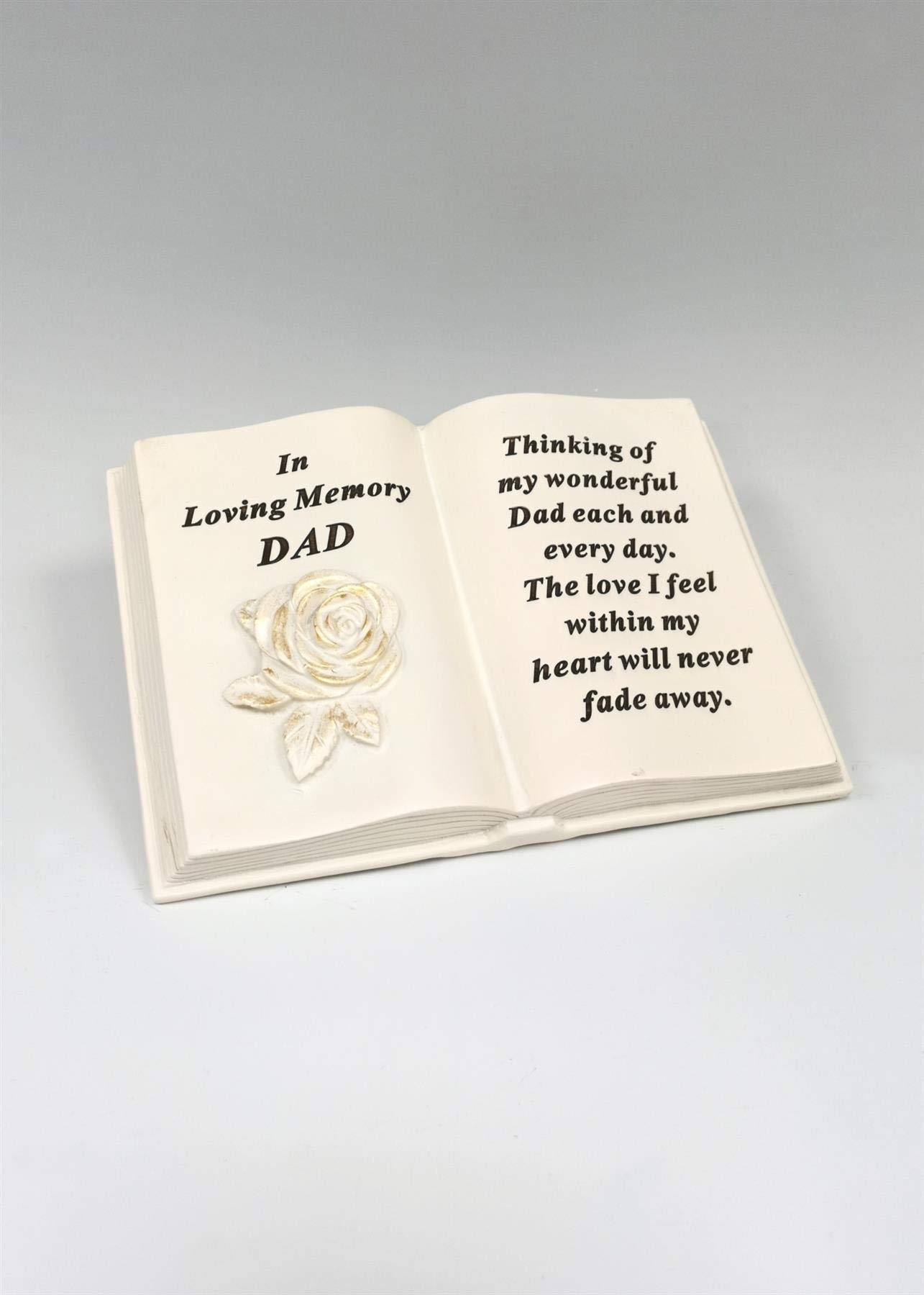 iTrend Dad Cream & Gold Book with Rose – Graveside Ornament Tribute Plaque Crematorium - 19 x 14cm