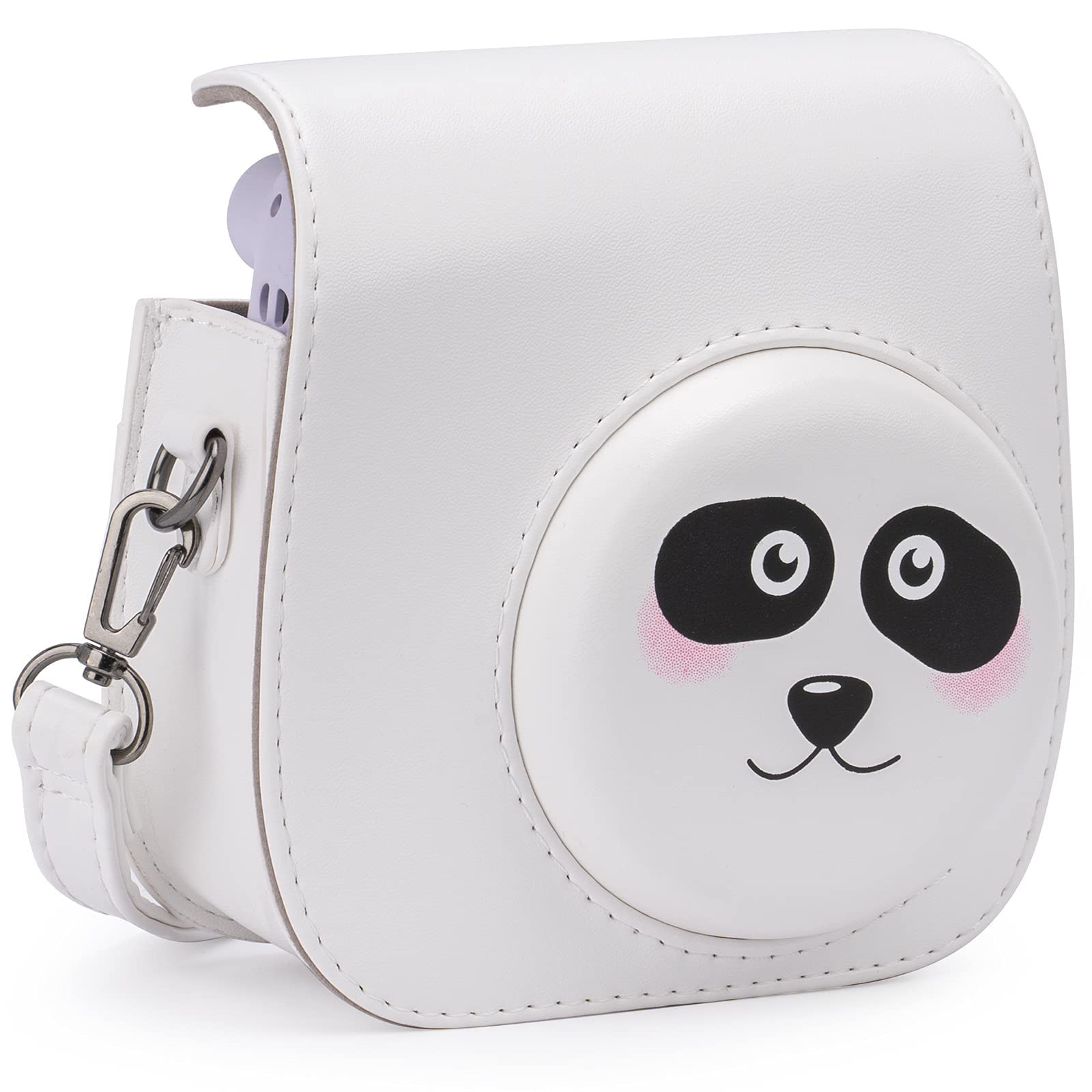 MAKINGTEC PU Leather Camera Case for Fujifilm Instax Mini 11, with Adjustable Strap and Pocket (White, Panda)
