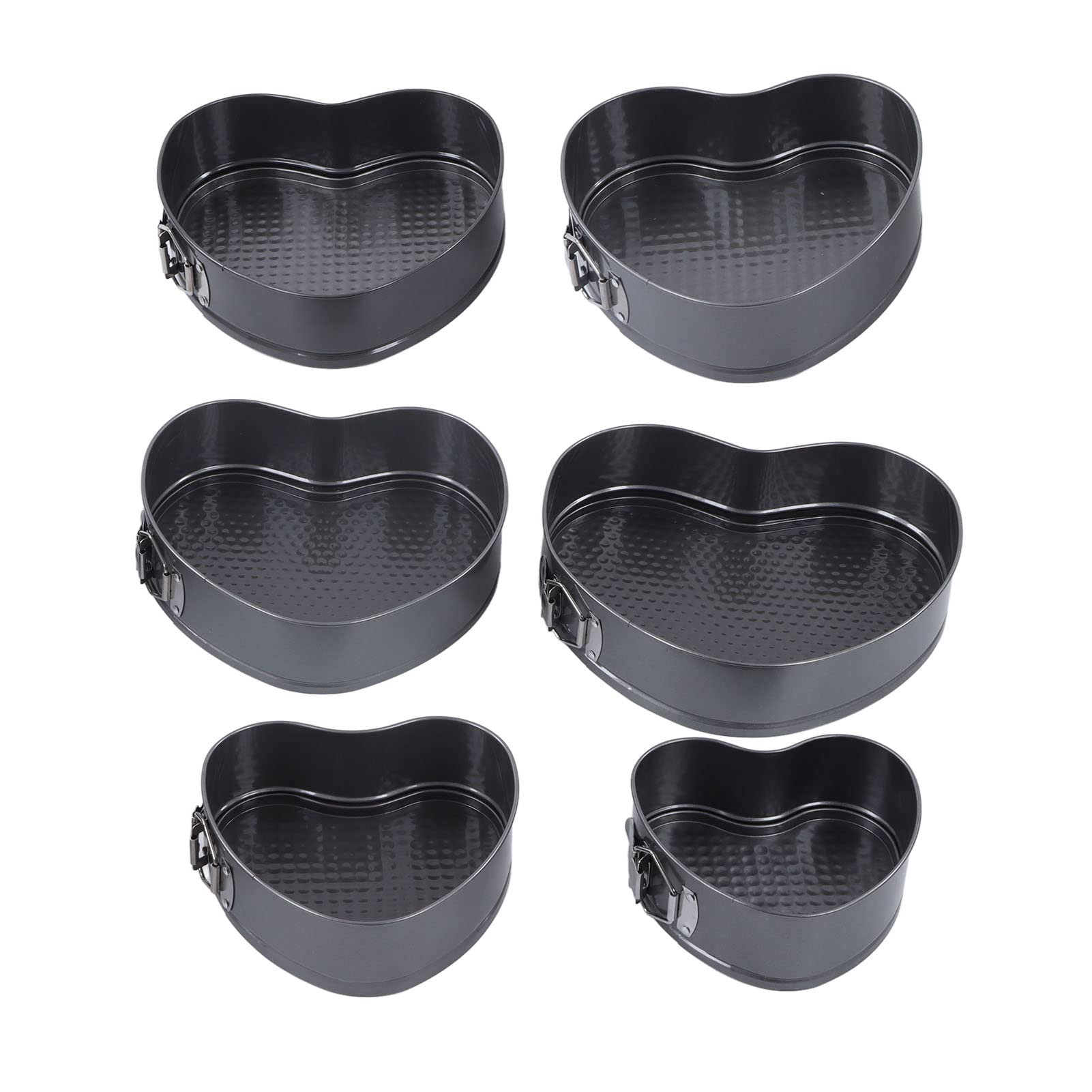 Juego de Moldes para Hornear Antiadherentes en Forma de Corazón, 6 Piezas con Hebilla de Resorte para Pasteles y Postres Perfectos, Acero Inoxidable Negro
