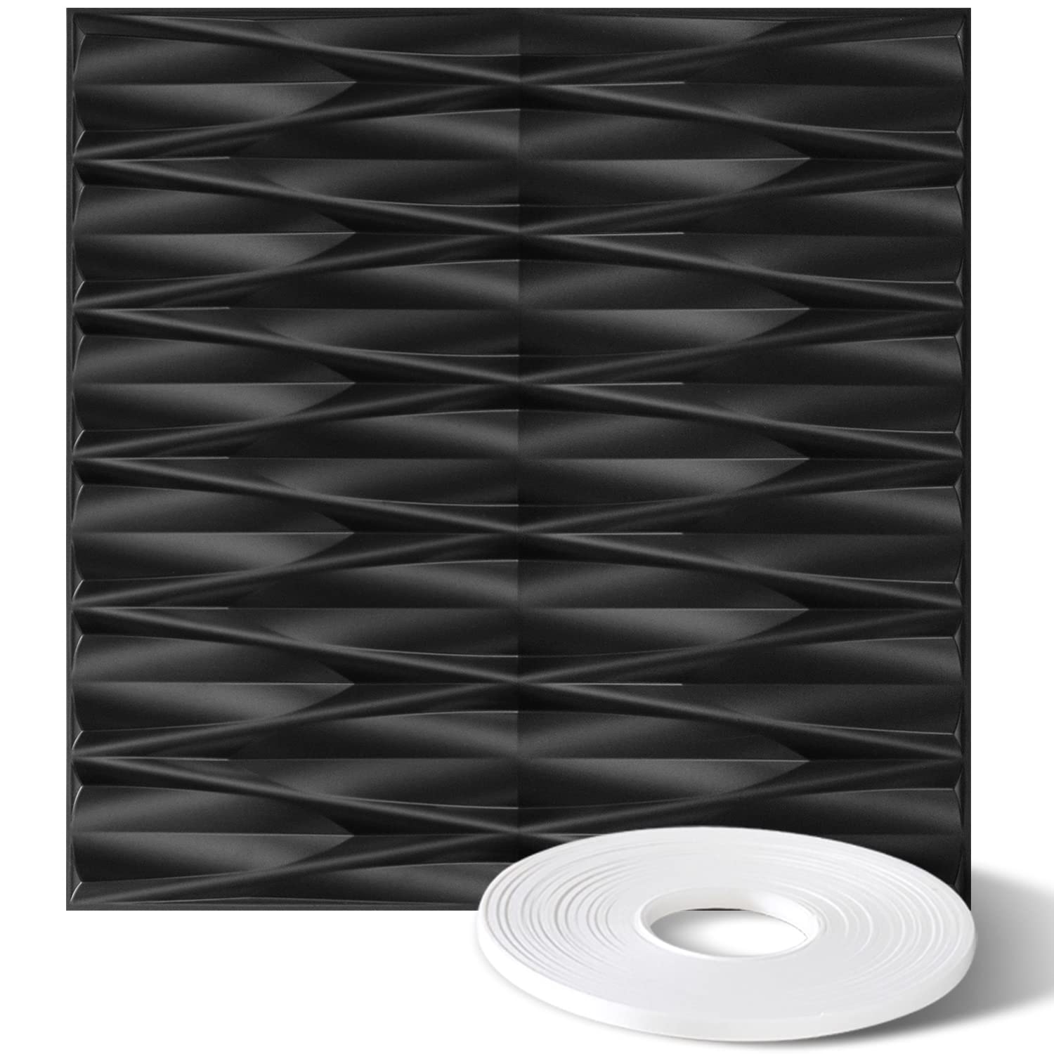 STICKGOO 3D Wall Panels, 19.7" x 19.7", Decorative PVC Wall Tiles, 3D Textured Wall Panels for Interior Wall Decor, 32 Sq.Ft, 12 PCS (Black)