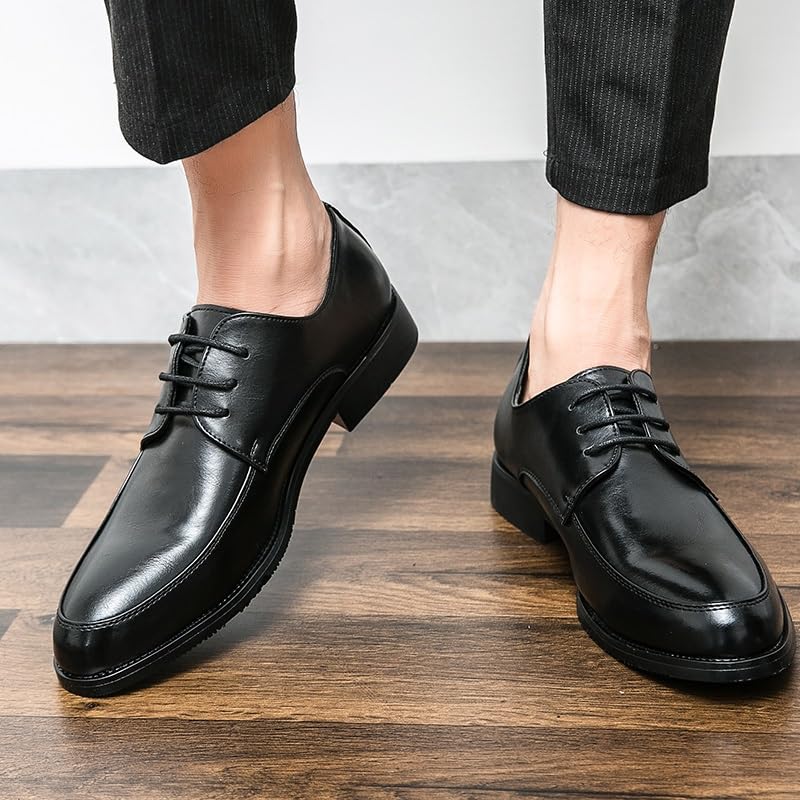 Dress Formal Shoes for Men Lace Up Pointed Toe Faux Leather Derby Shoes Slip Resistant Rubber Sole Low Top Wedding4