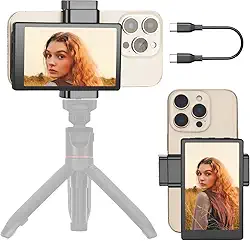 OmniMaster Tela de monitor de selfie Vlog para celular, suporte magnético para celular, usando câmera traseira para vlog de selfie ou transmissão ao vivo (sem fio para iPhone e telefone Android.