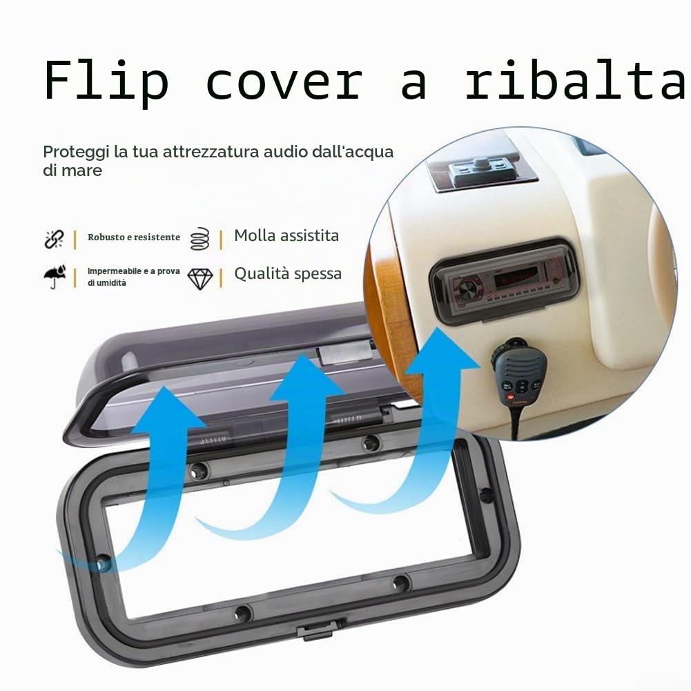 Yhenlovtt Copertura per radio stereo marina, 180 mm, impermeabile, con ripiano di supporto a molla per porta ribaltabile, per sistema audio barca