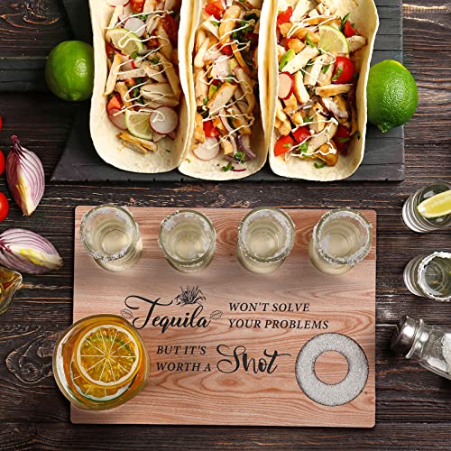 image for Chengu Tequila Shot Board Tequila Gifts Shot Glasses Holder Flight Boa