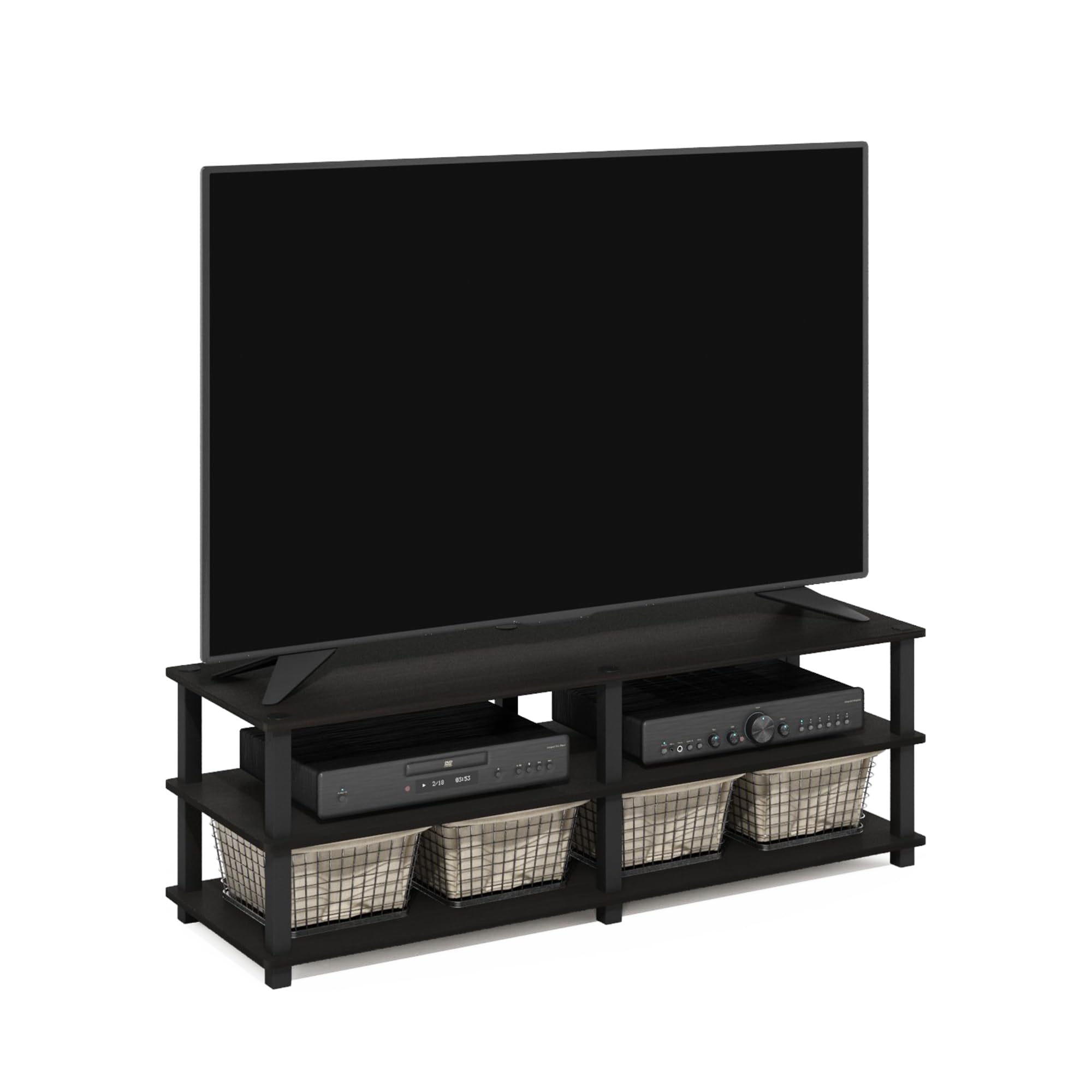 Furinno TURN-S-TUBE TV Stand, 3-Tier No Tools Entertainment Center, TV Console for TV up to 46 Inch, for Living Room, Bedroom, Espresso
