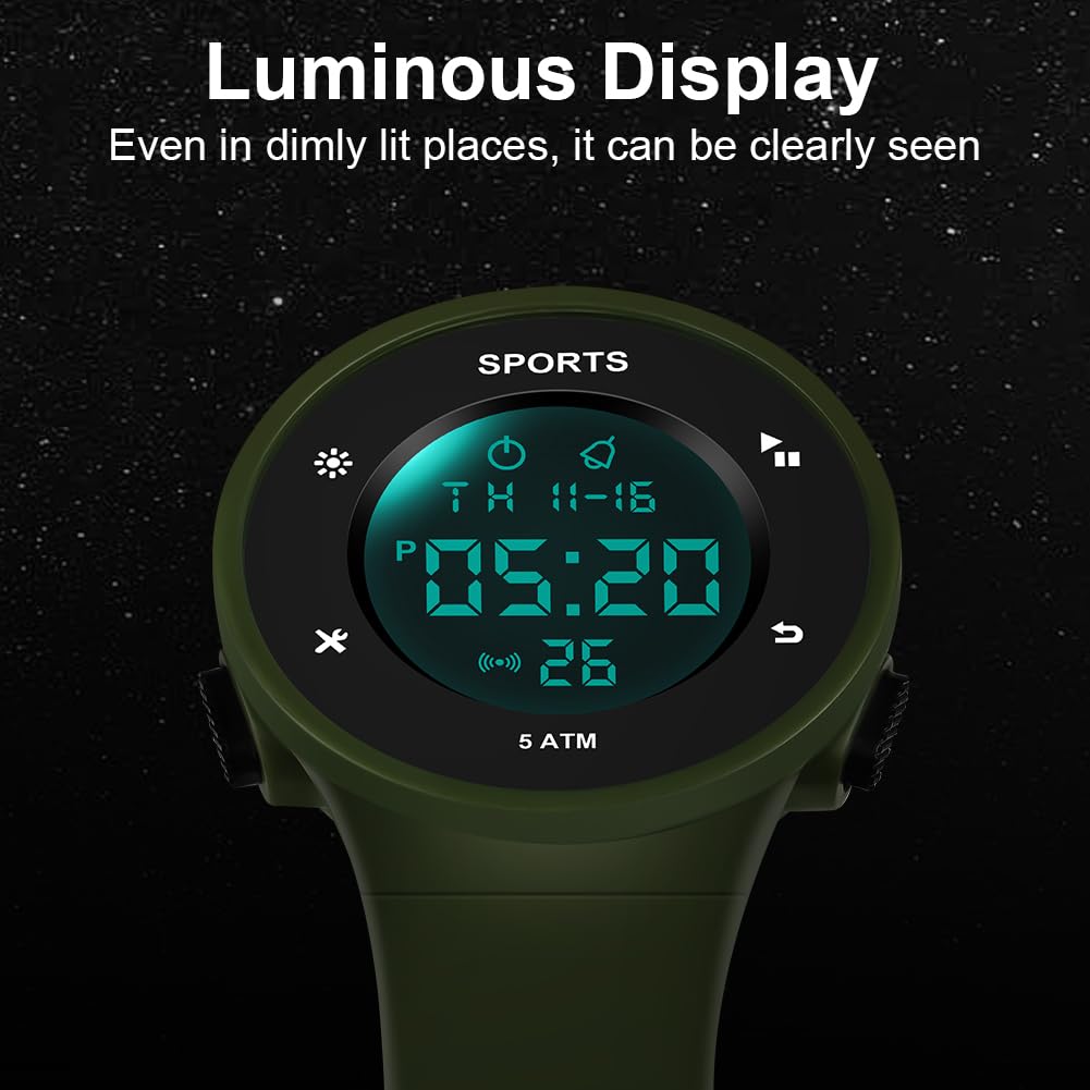 OFFCUP Mens Digital Watch, Men's Sport Watch, Plastic Strap Mens Watches with EL Backlight Alarm Stopwatch Shockproof Date, Wrist Watches for Men Boys - Image 4