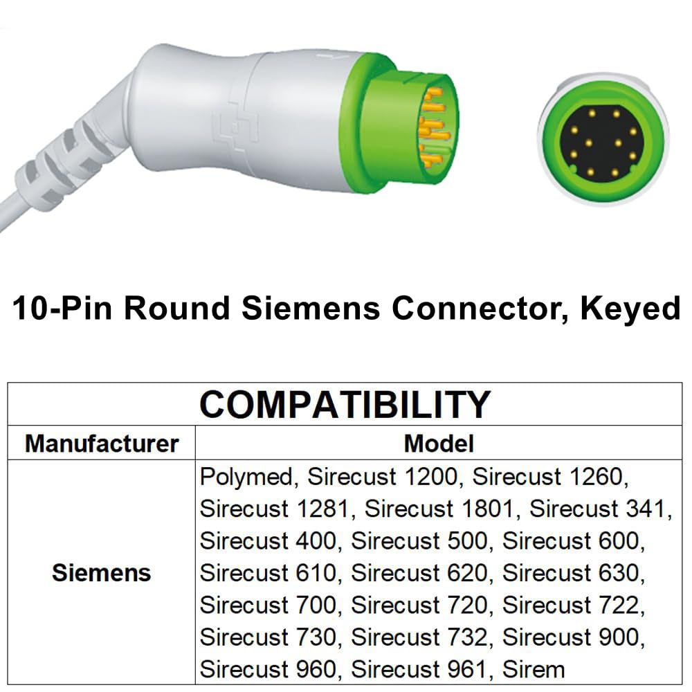 skmeditec 11FT 5 Leads Snap AHA Cable Compatible with Siemens Monitors, TPU Cord with 10 Pins Round Connector