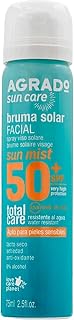 AGRADO - Bruma Facial Solar SPF50+ 75ml, Con Protección Muy Alta UVA/UVB y Aplicación en Spray, Antiedad y Antioxidante, Textura Ligera de Rápida Absorción, Acabado Invisible, Resistente al Agua