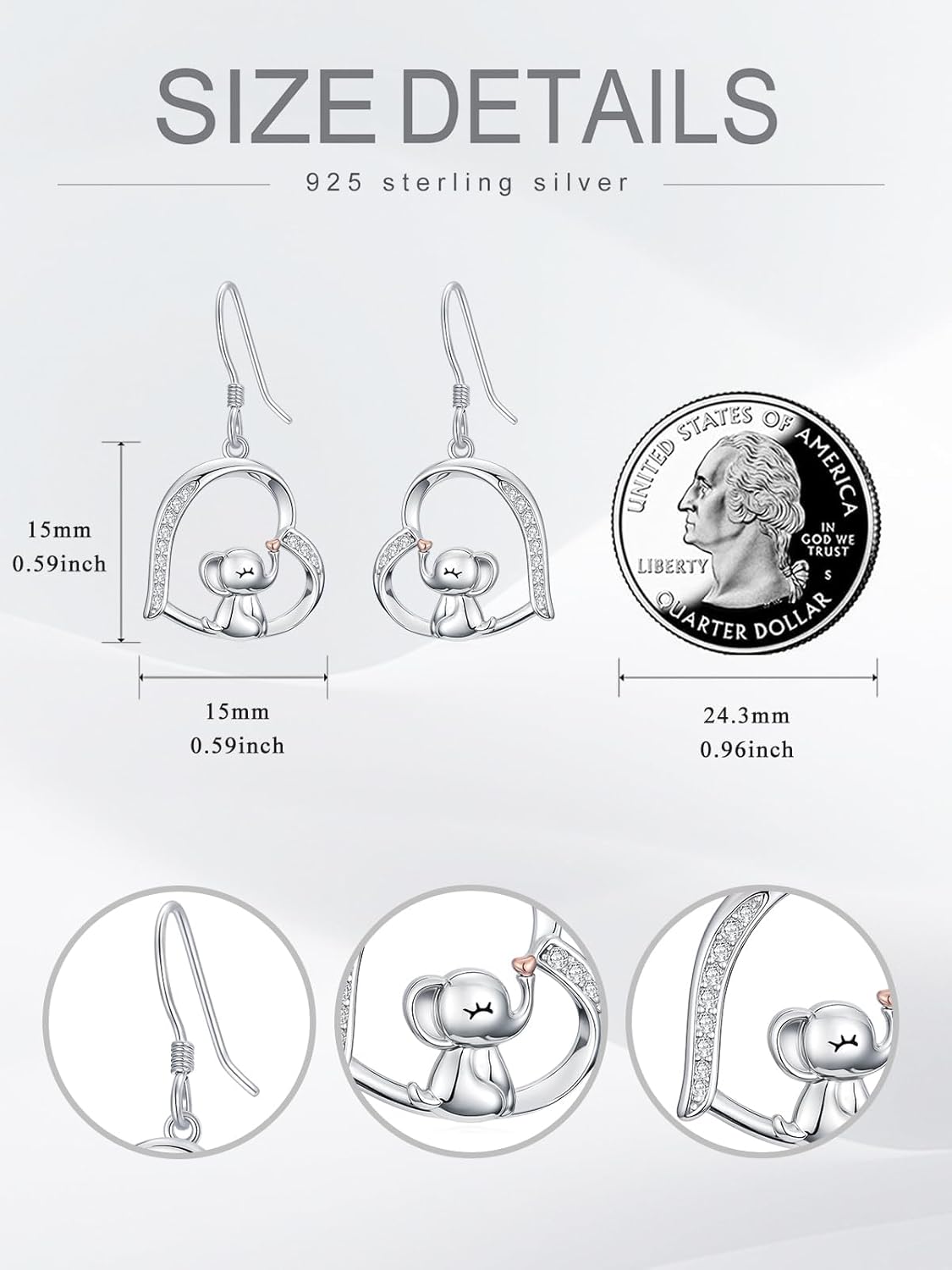 Dog/Elephant Dangle Earrings for Women 925 Sterling Silver Cute Animal Earrings Birthday Jewelry Gifts for Women - Image 4