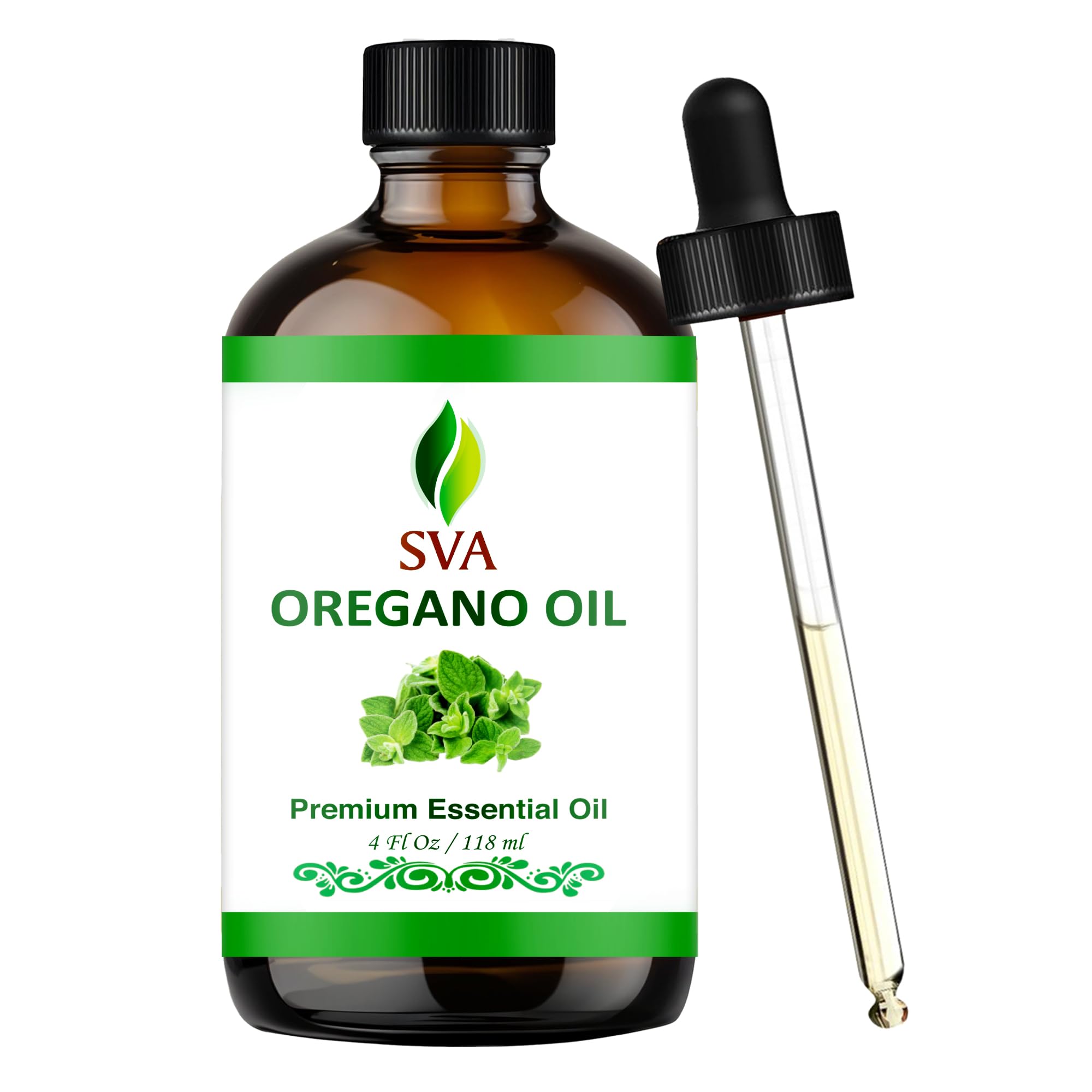 SVA Oregano Essential Oil – 4 Fl Oz – 100% Natural Oregano Oil - for Diffuser, Hair Care, Face, Skin Care, Aromatherapy, Scalp and Body Massage, Soap and Candle Making – with Dropper
