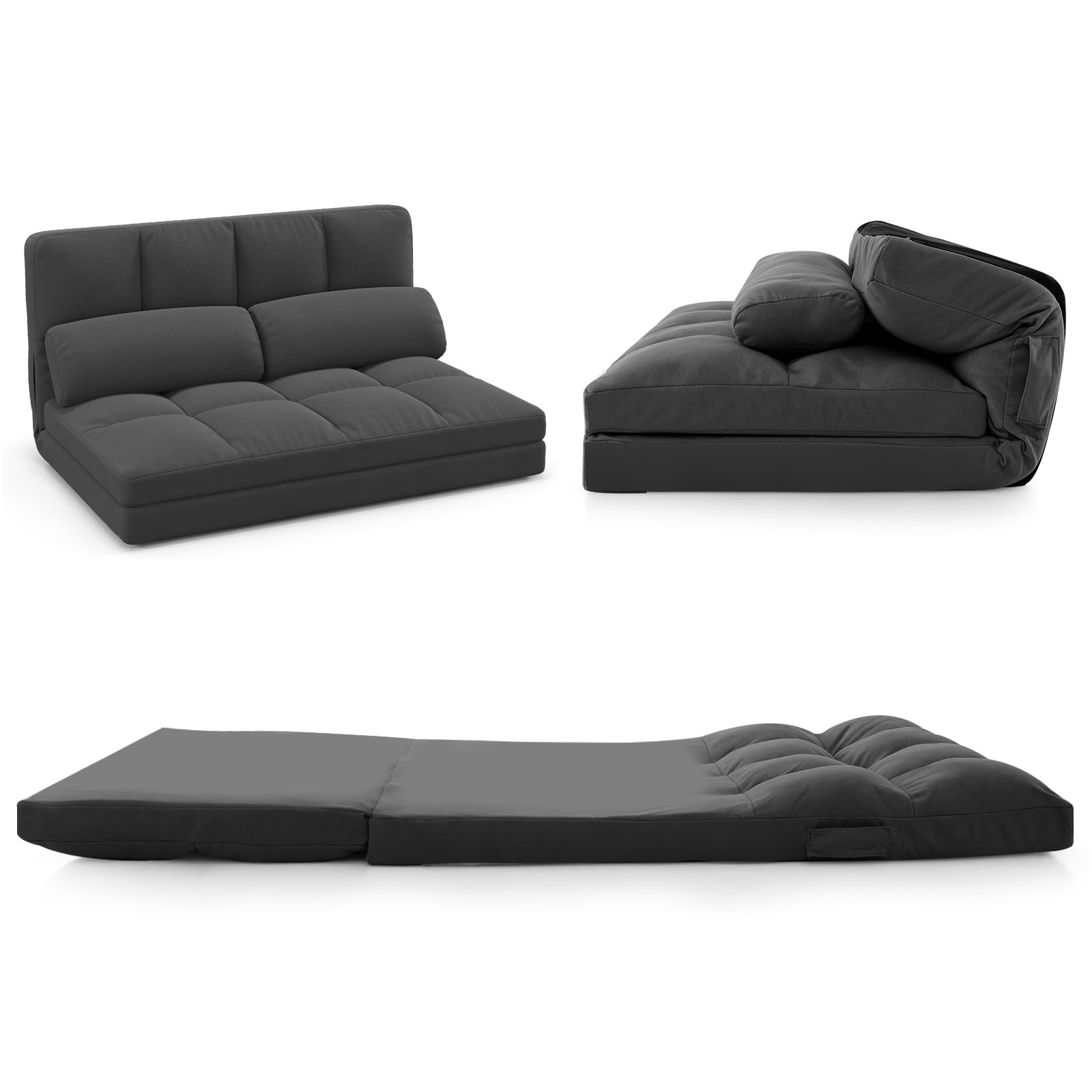 RELAX4LIFE Sofá cama plegable 3 en 1, incluye 2 almohadas, sillón cama con respaldo ajustable de 6 niveles, sofá plegable con función de cama, sofá cama para salón dormitorio (gris oscuro), LZ54905DE