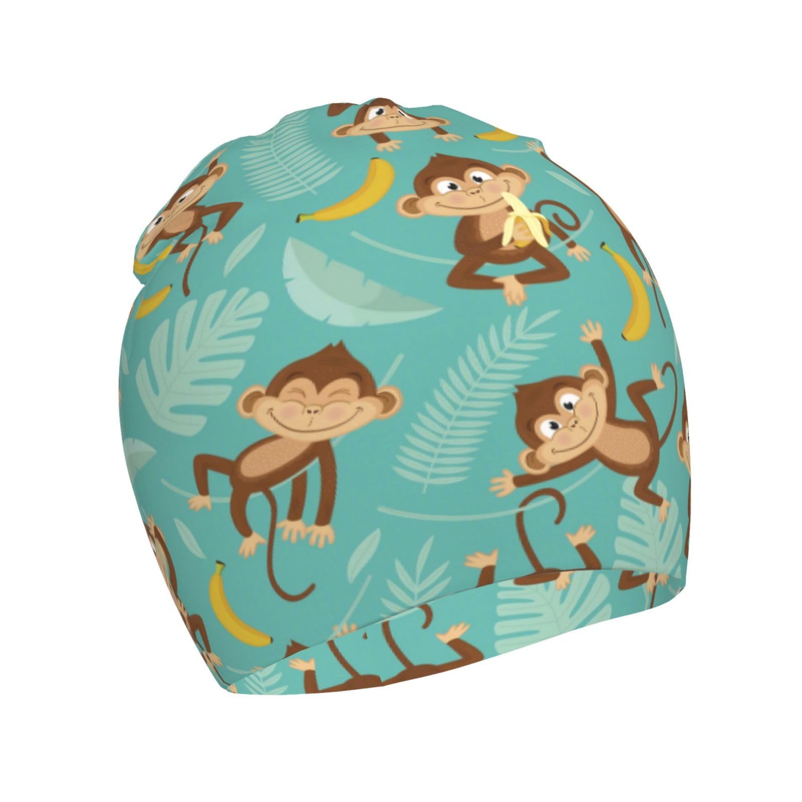 Rqzwdq Monkey Tropical Banana Palm Trees Kids Beanie Hats Warm Knit Beanie Cap Skull Caps Gifts Decor for Boys Girls White