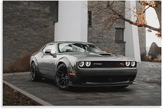 Muscle Car City Building Nature Artwork Grey Car Posters for Room Mens Living Room Bedroom Decor Aesthetic Art Prints Car Wall Decor Canvas Art Wall Decor Framed Unframed 24x36inch(60x90cm)