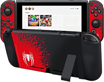 Protective Case for Nintendo Switch, Silicone Switch Case Ergonomic Grips Cover Soft Protective Cover Shock-Absorption & Anti-Scratch Slim Shell Travel Accessories Gifts Spider, Black