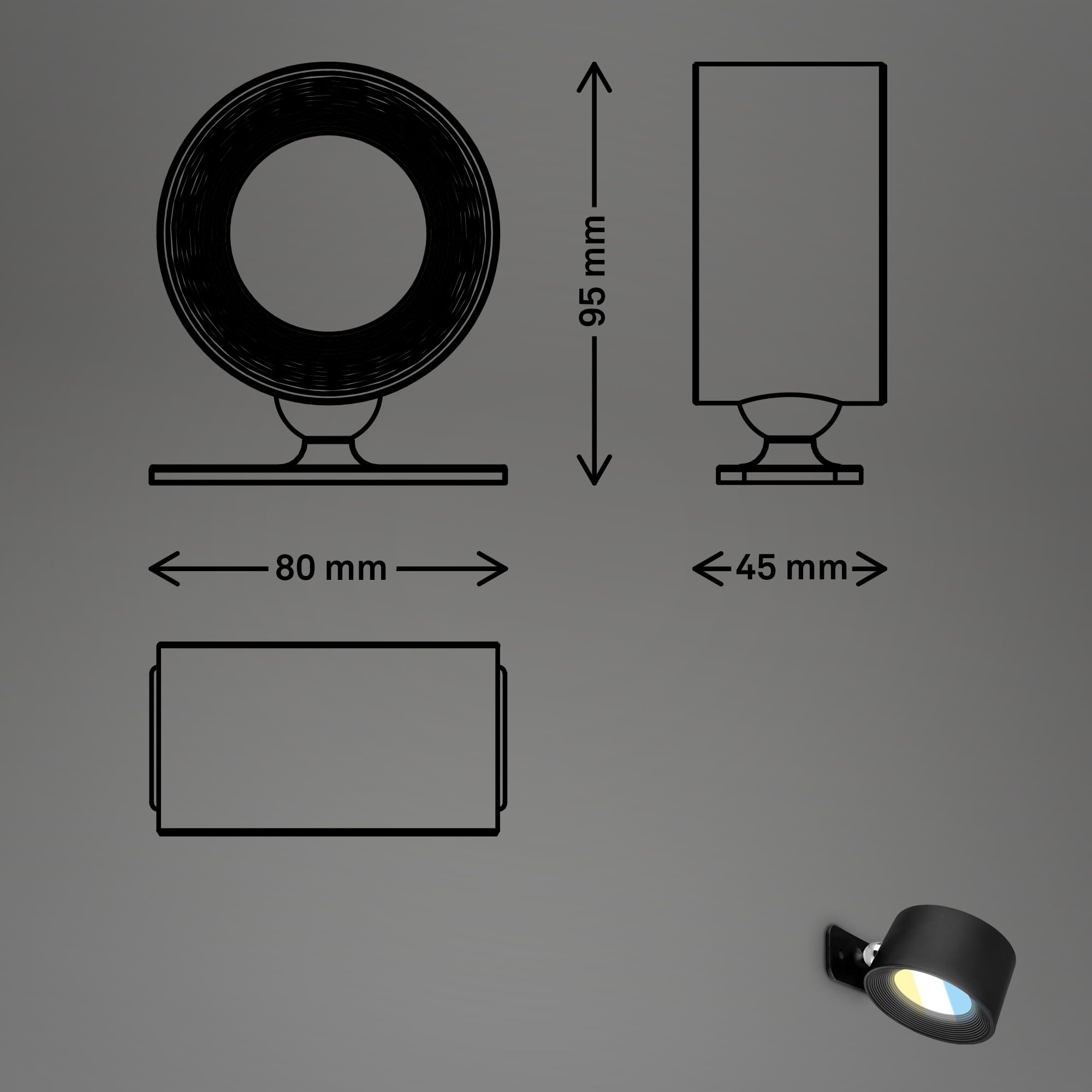 BRILONER - Lampa ścienna bez przyłącza prądu z akumulatorem, magnetycznie zdejmowana, obracana o 360 stopni, możliwość ściemniania, CCT, kinkiet wewnętrzny, lampa ścienna, lampa do łóżka, lampka do