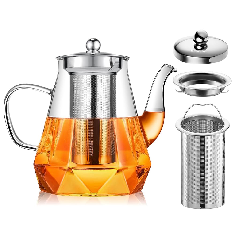 Théière en verre de 1000 ml sans résidus grâce au tamis fin en inox