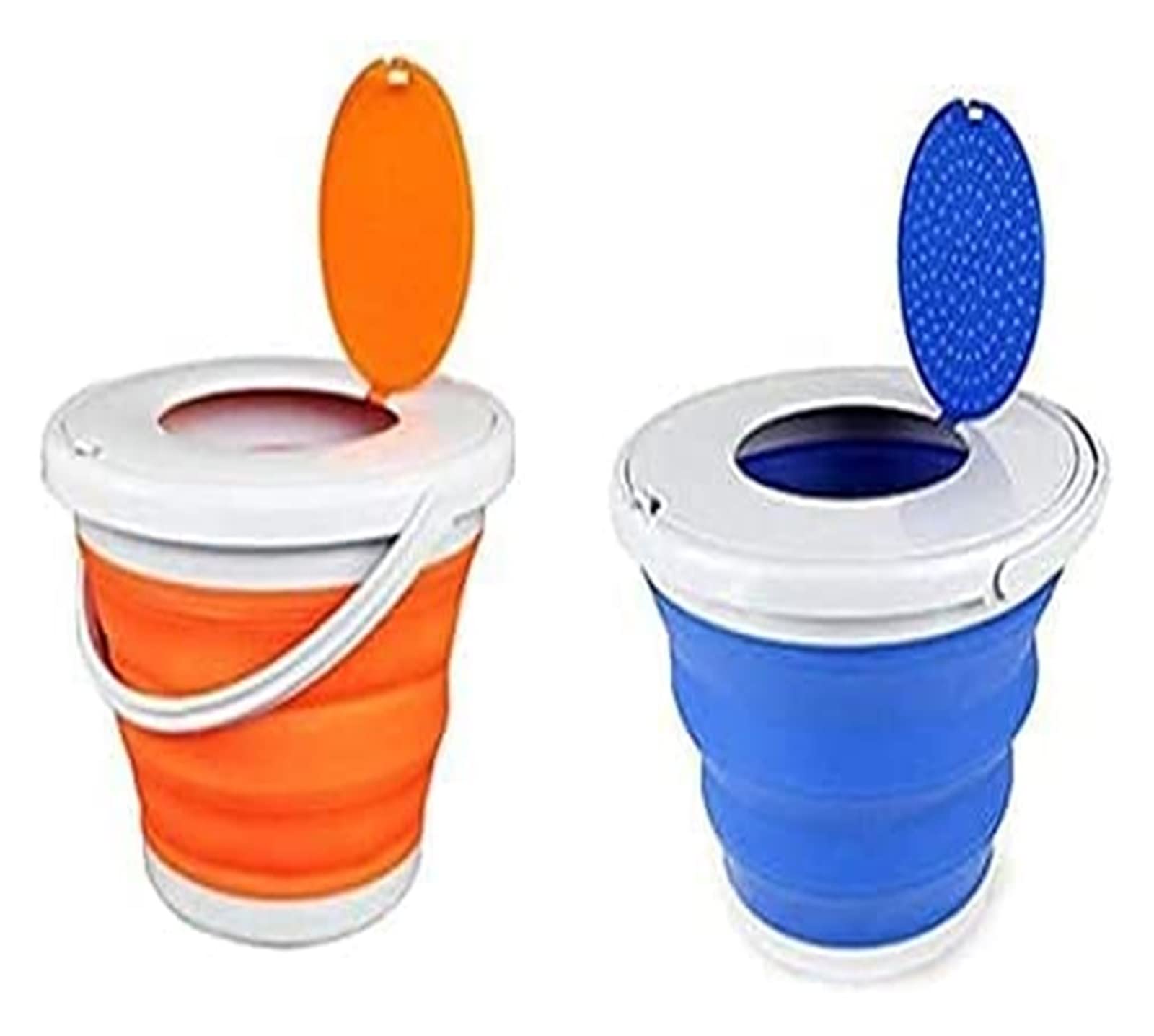 Tragbarer Falteimer, faltbar, for Tourismus, Outdoor, Falteimer mit Deckel, Angeln, Camping, Autowascheimer, Outdoor, Camping, Orange, 5 l, tragbar (Farbe: Orange) (blau) (Farbe: Blau)